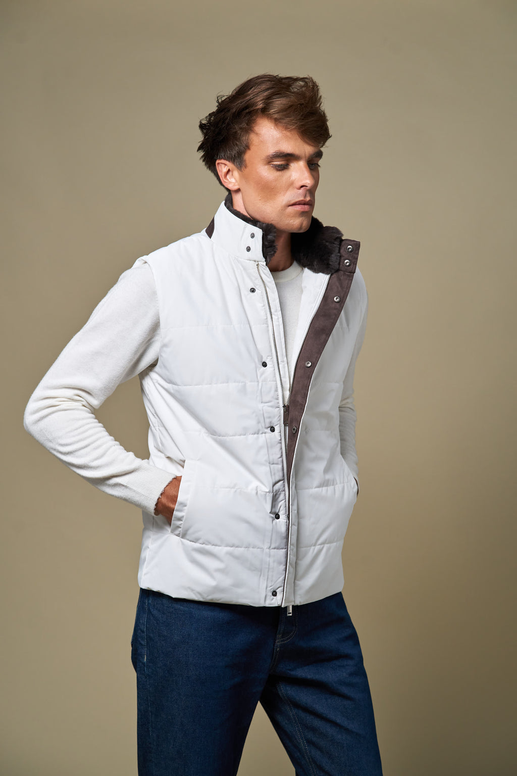 Fur Collar Gilet | White
