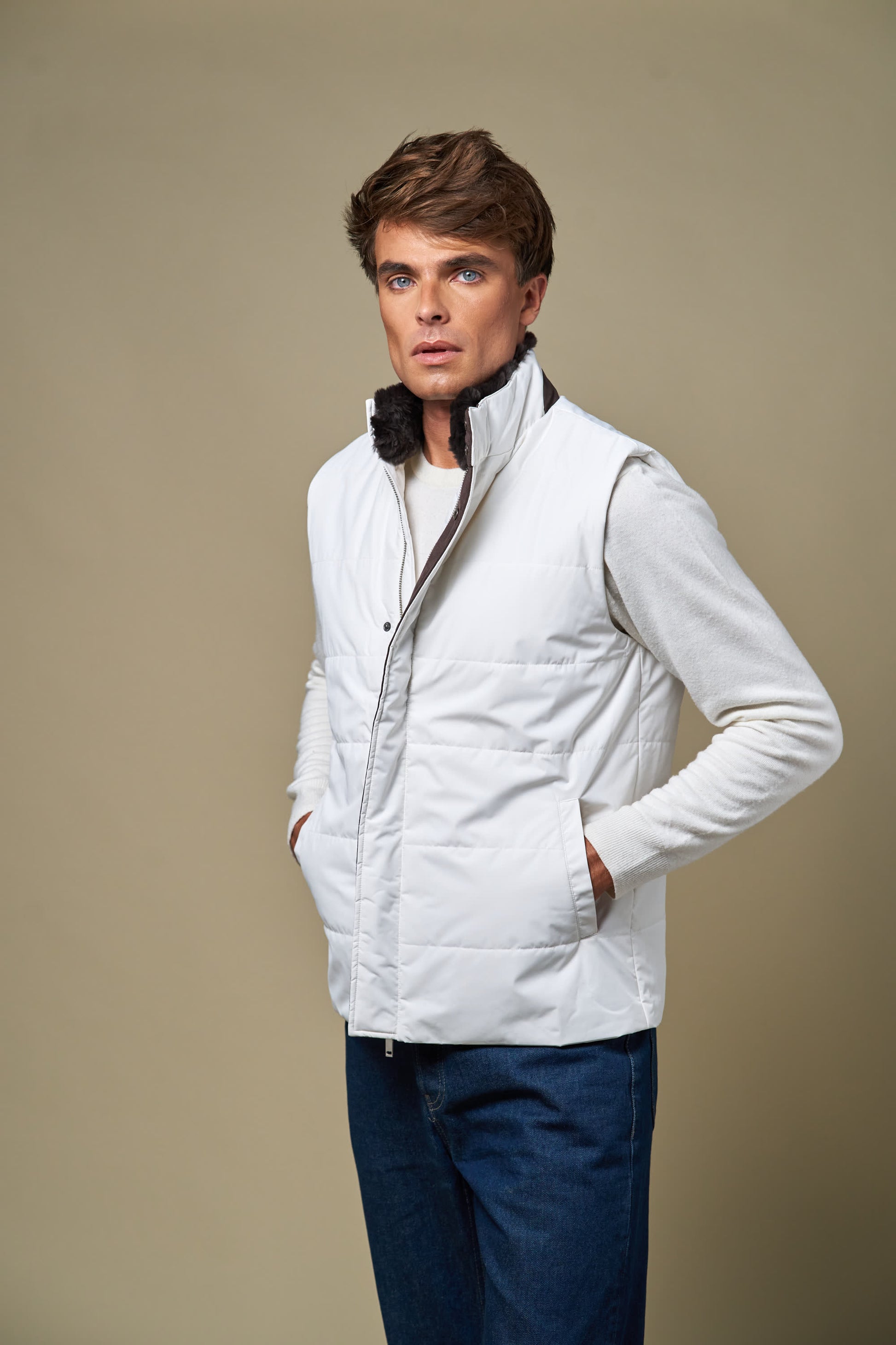 Fur Collar Gilet | White