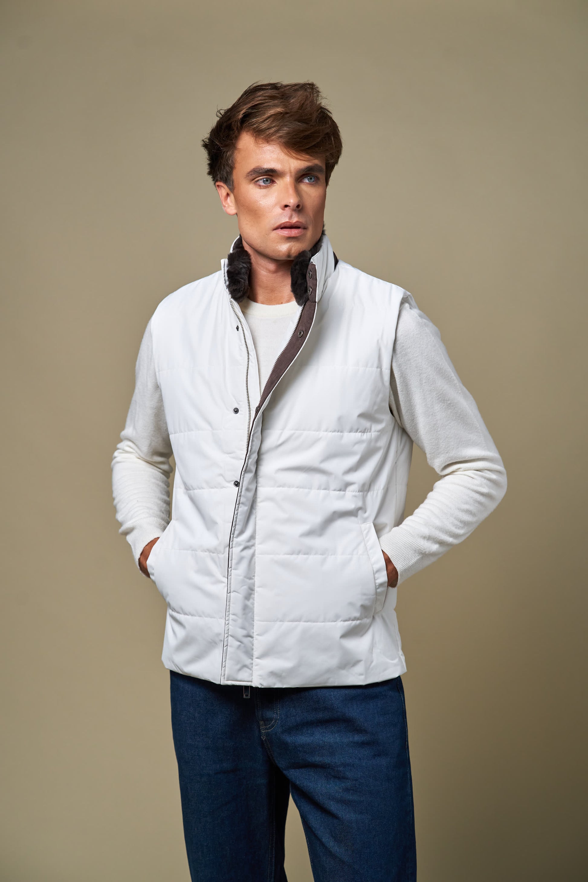 Fur Collar Gilet | White