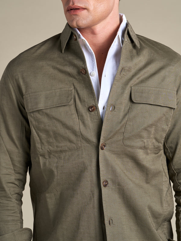 Linen Resort Overshirt | Olive Green