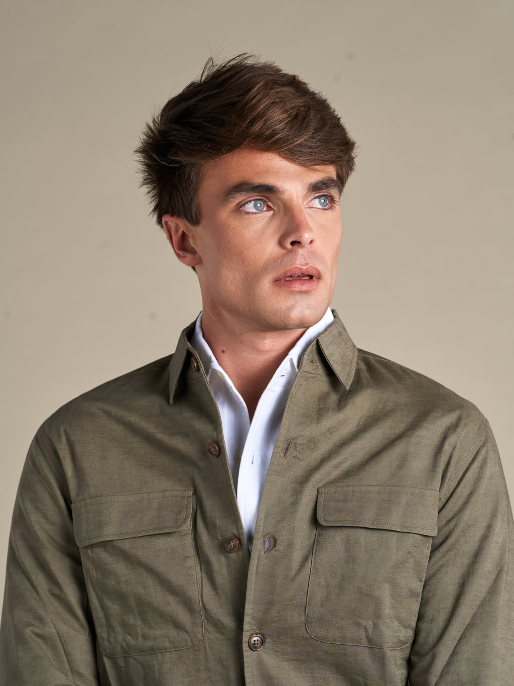 Linen Resort Overshirt | Olive Green
