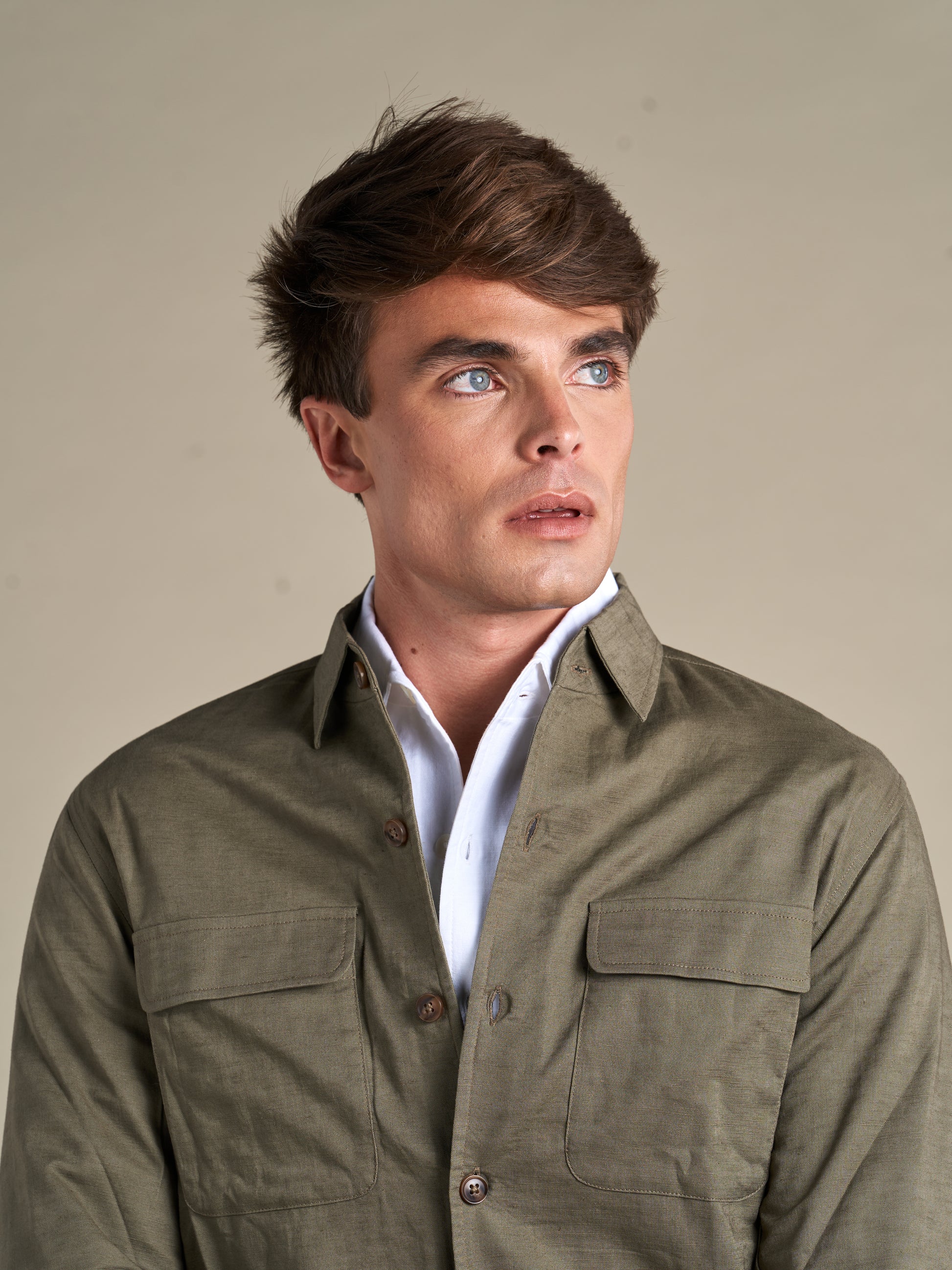 Linen Resort Overshirt | Olive Green