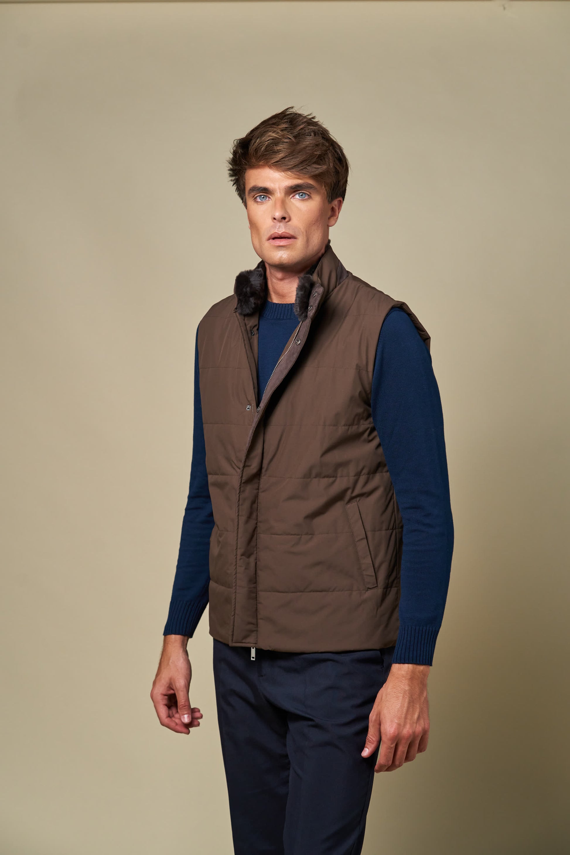 Fur Collar Gilet | Brown