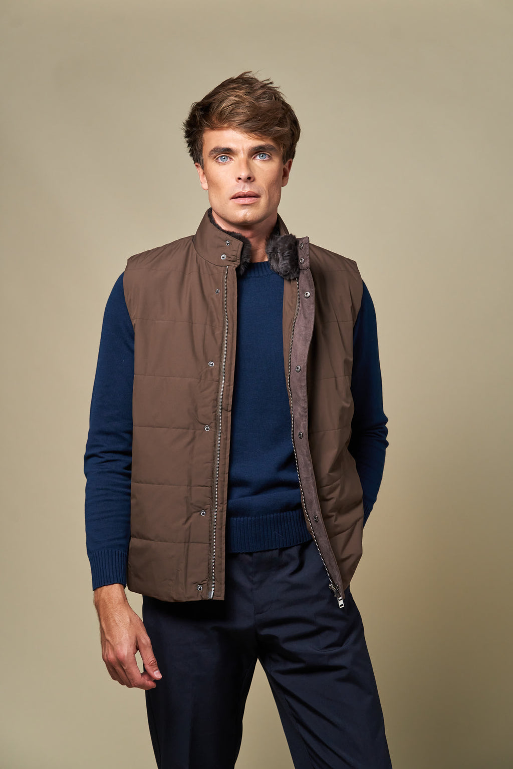 Fur Collar Gilet | Brown