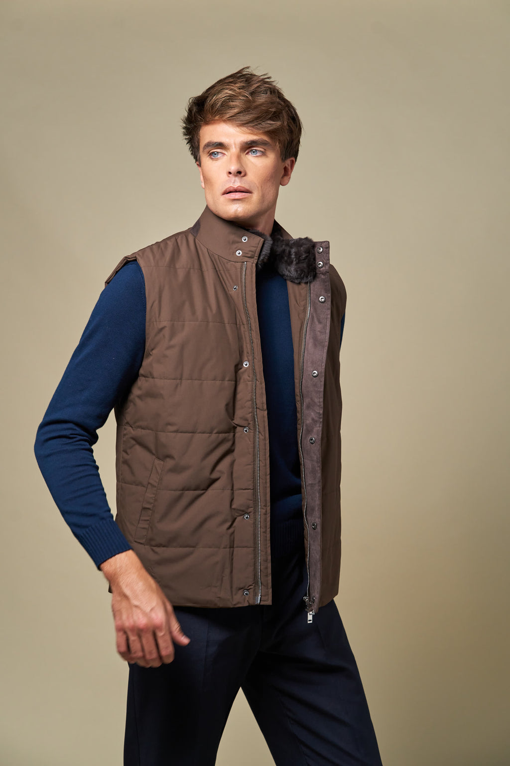 Fur Collar Gilet | Brown