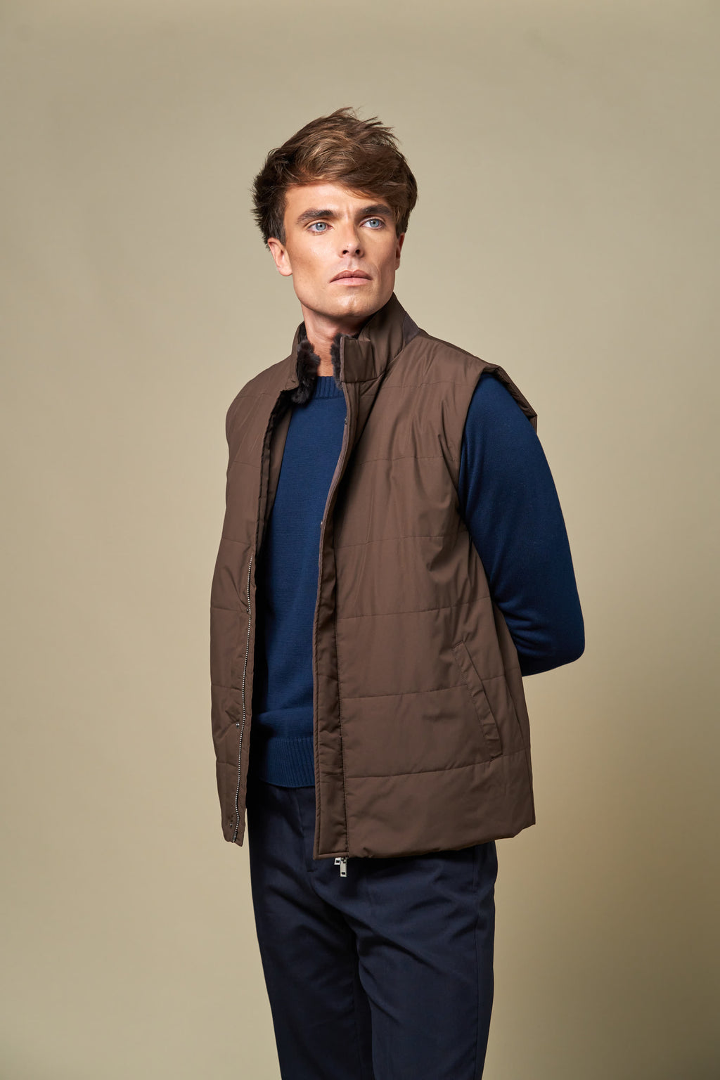 Fur Collar Gilet | Brown