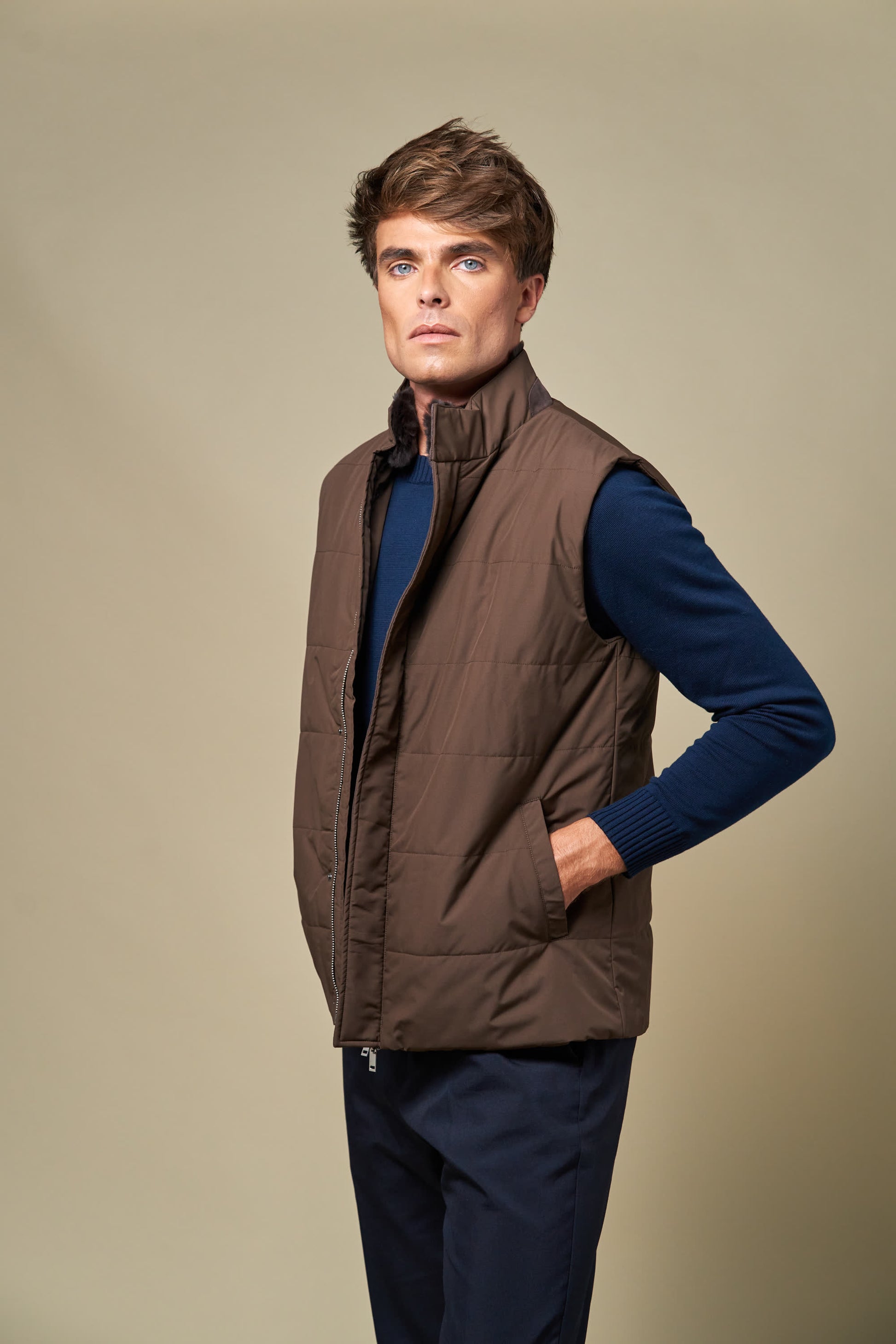 Fur Collar Gilet | Brown