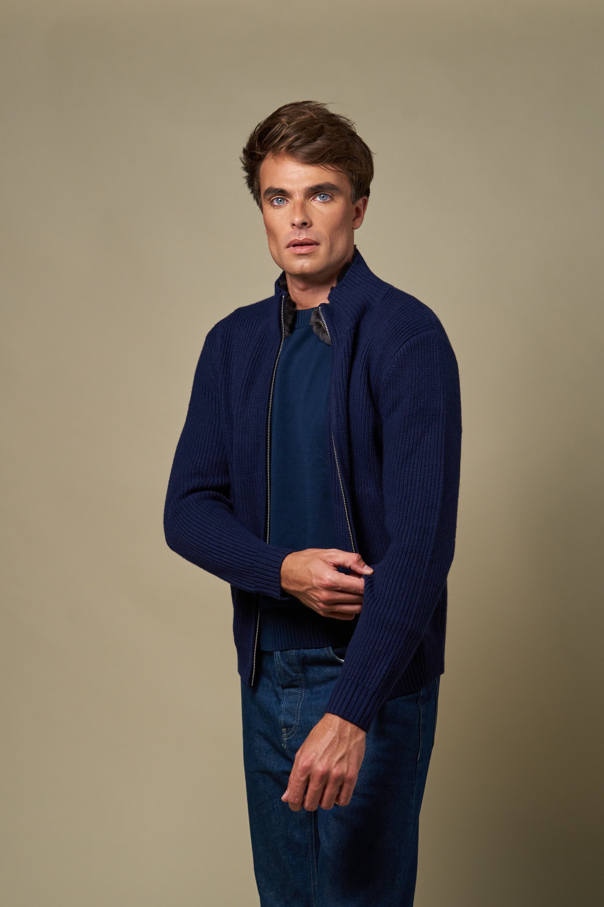 Genuine Fur Collar Blouson | Navy