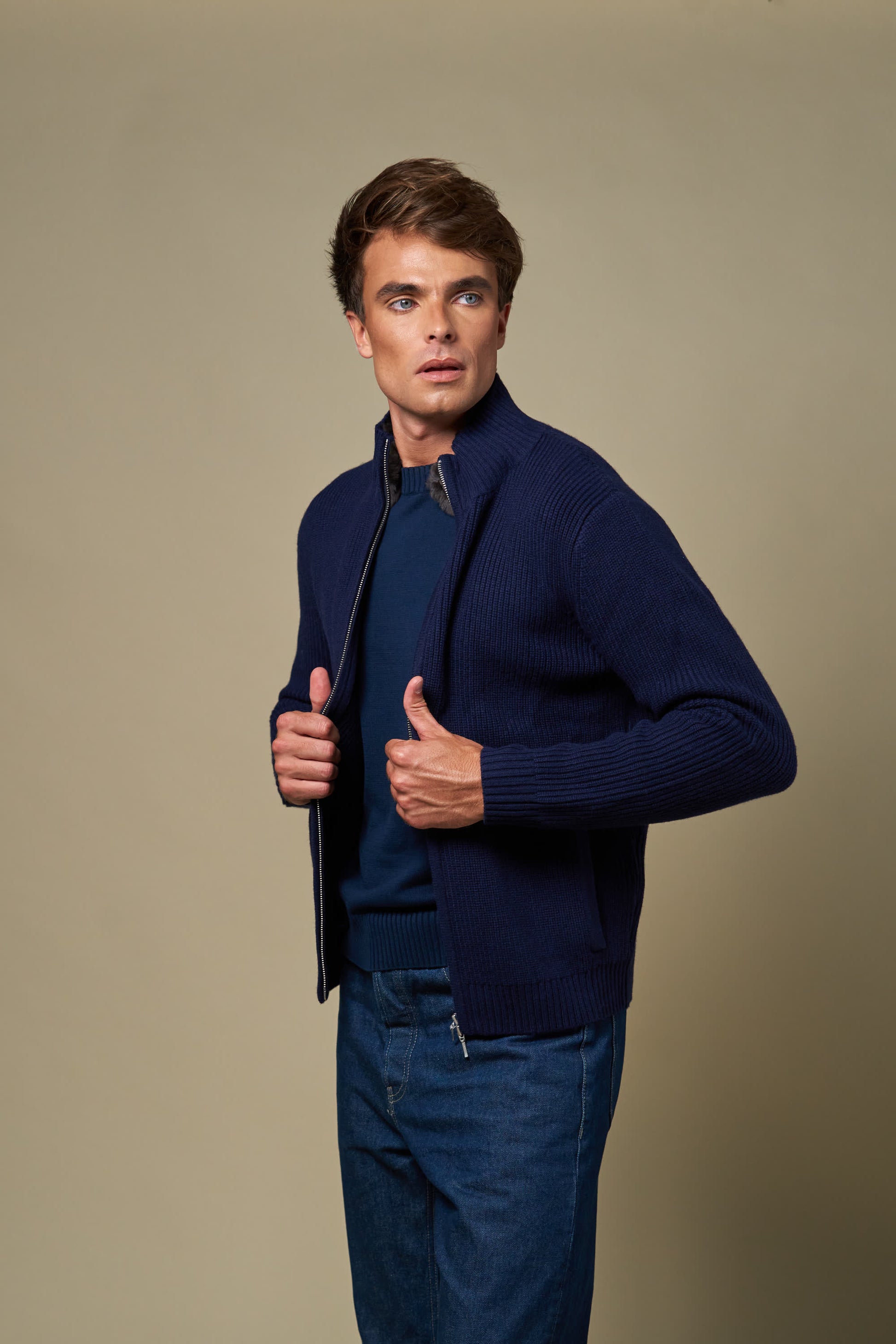 Genuine Fur Collar Blouson | Navy