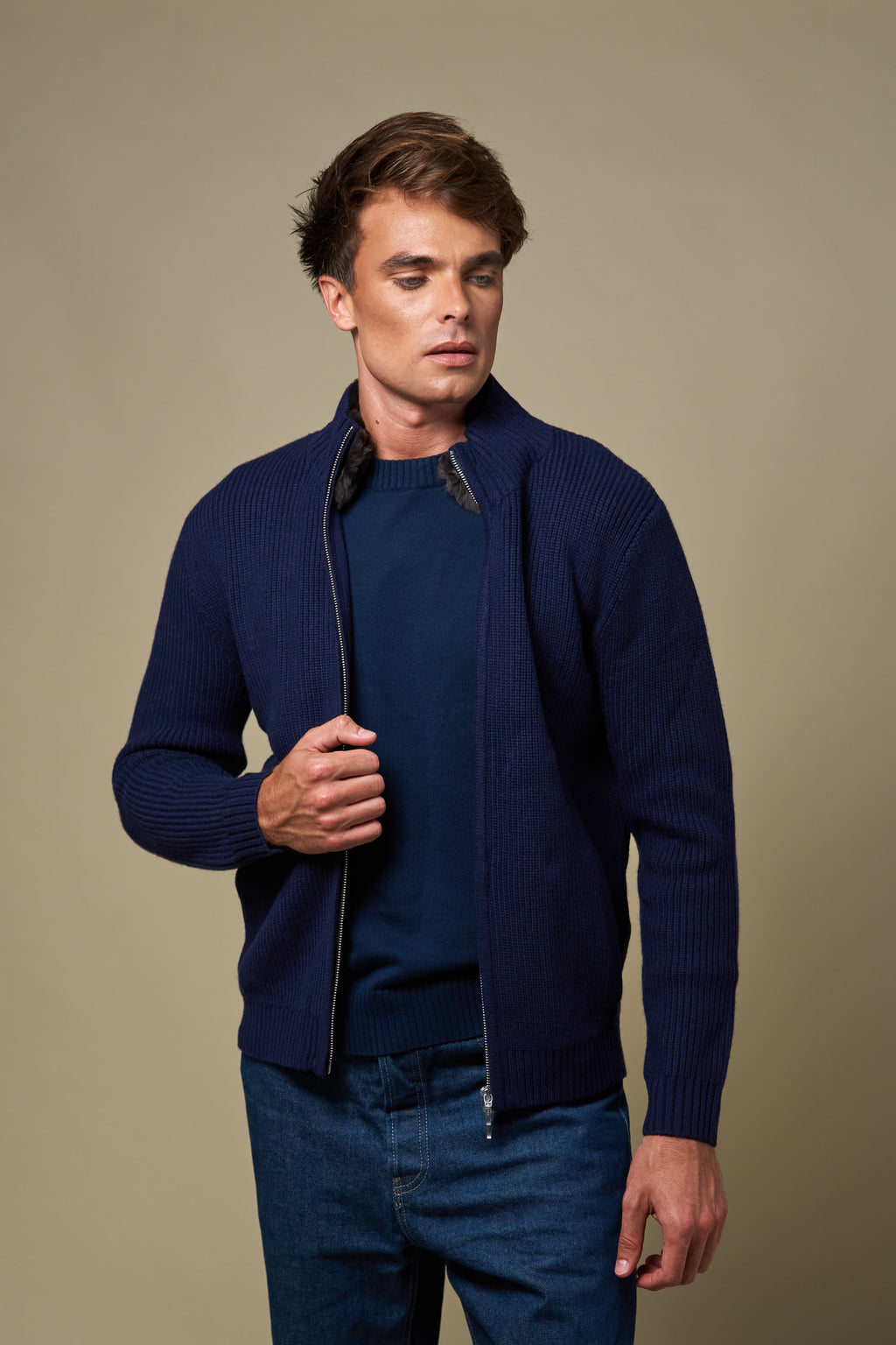 Genuine Fur Collar Blouson | Navy