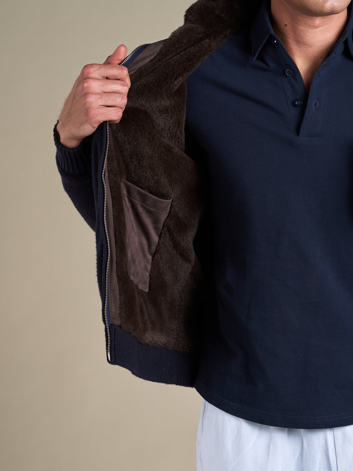 Full Fur Lined Cardigan | Navy