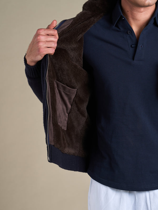 Full Fur Lined Cardigan | Navy