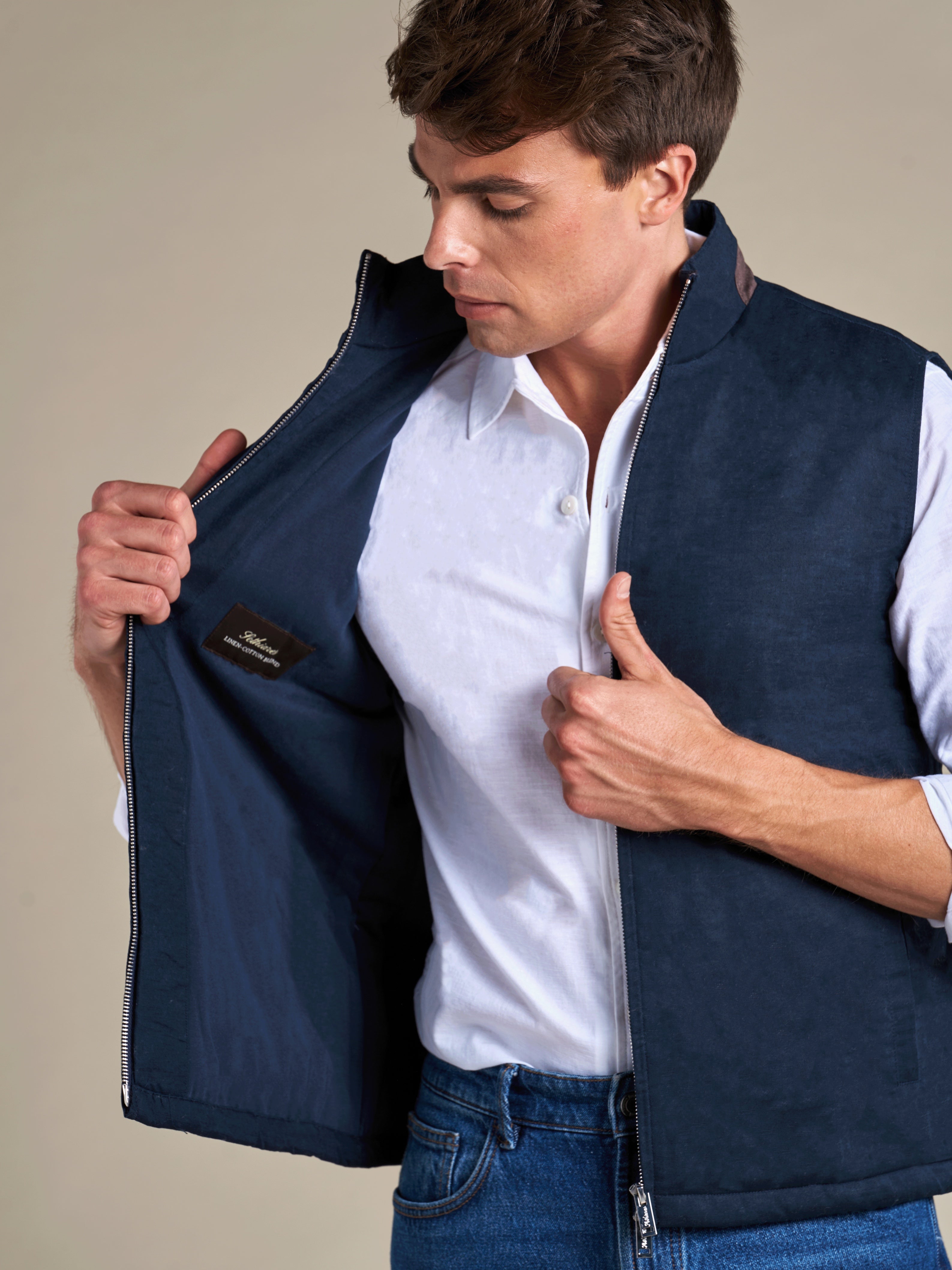Linen Gilet, Navy | Sothiares