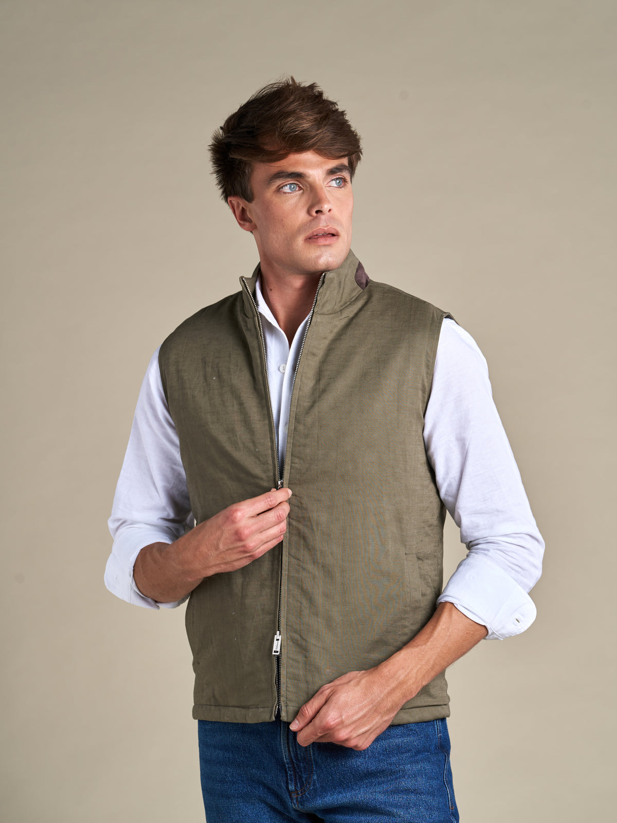 Linen gilet | Olive Green