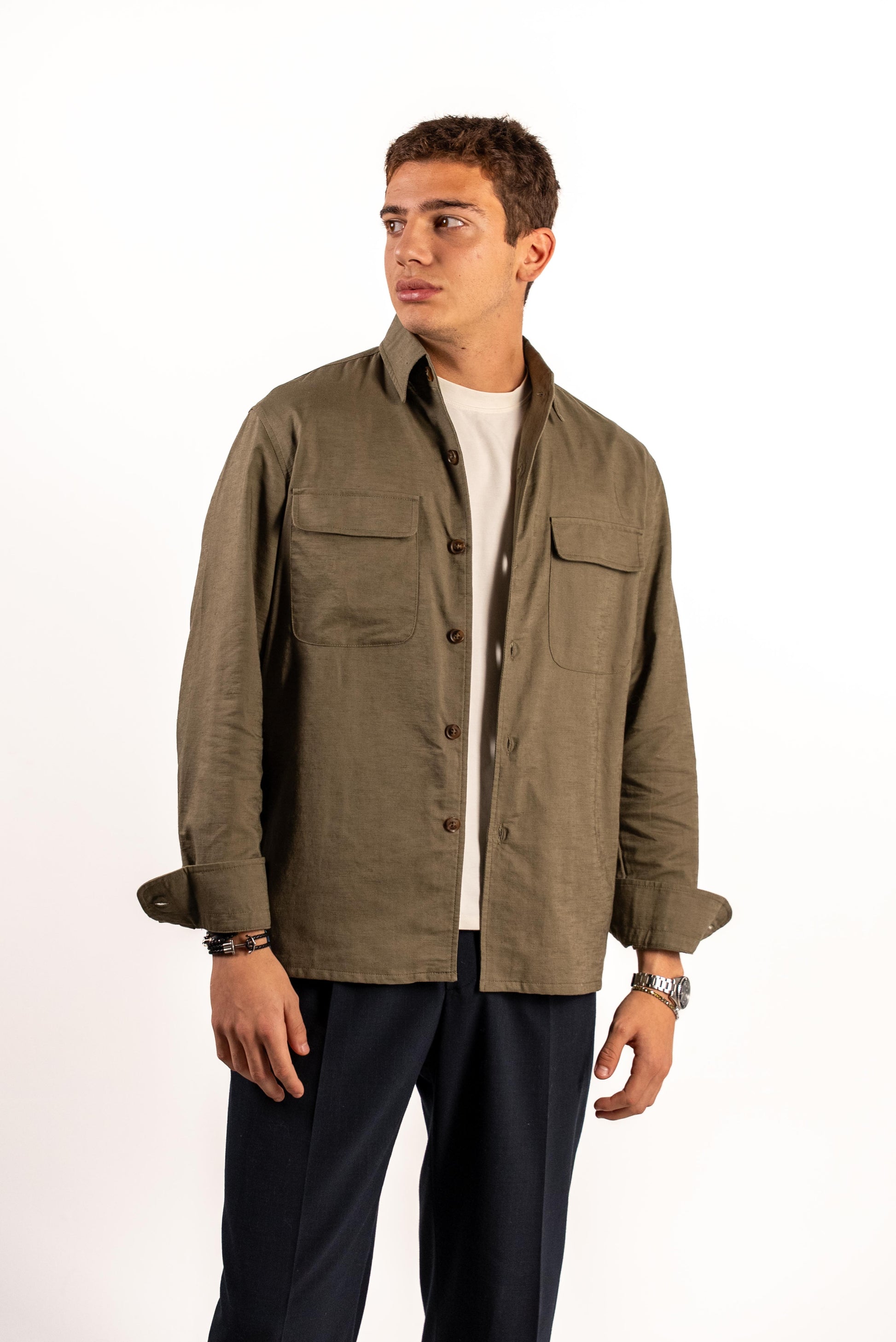 Military Green Linen Overshirt