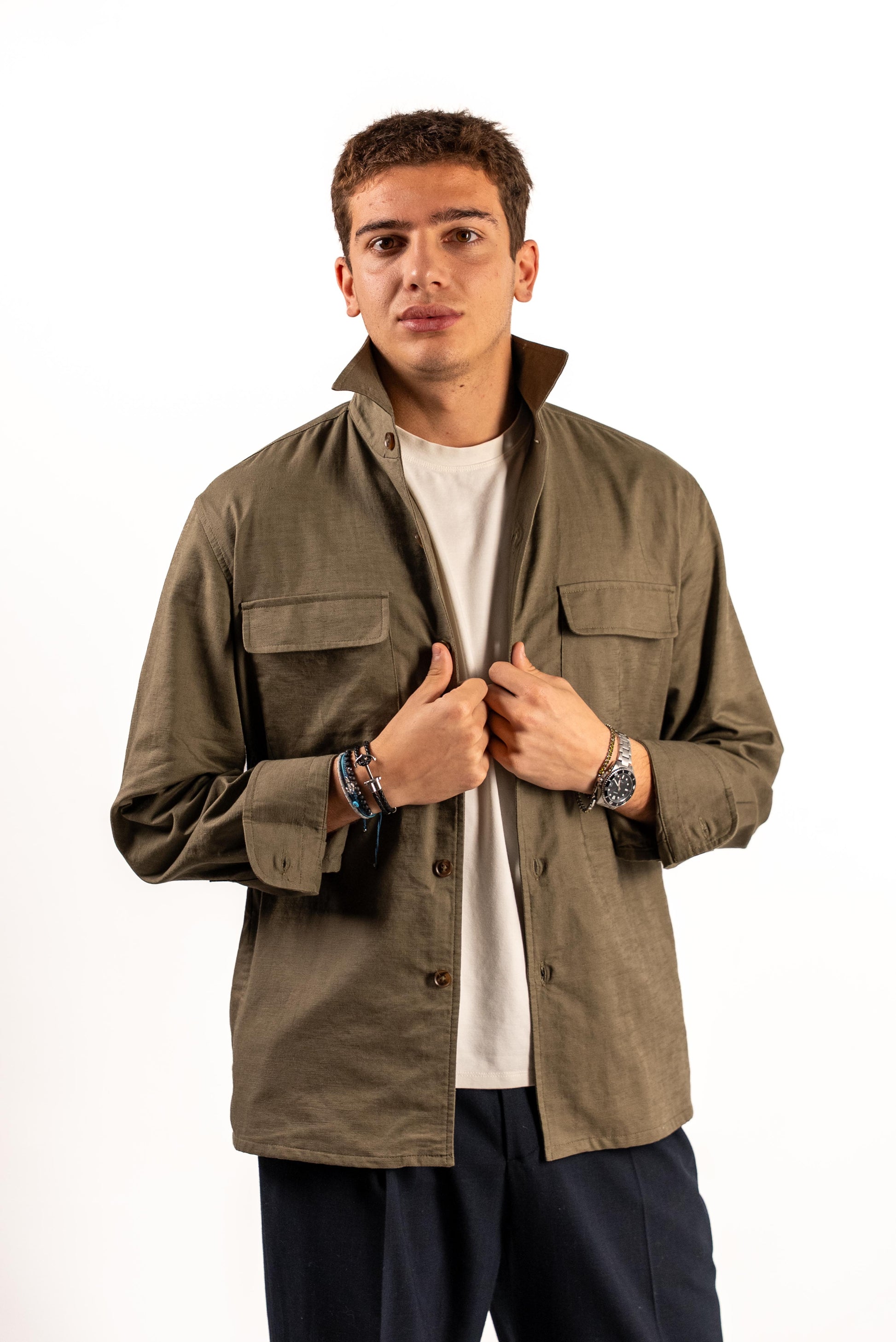 Military Green Linen Overshirt