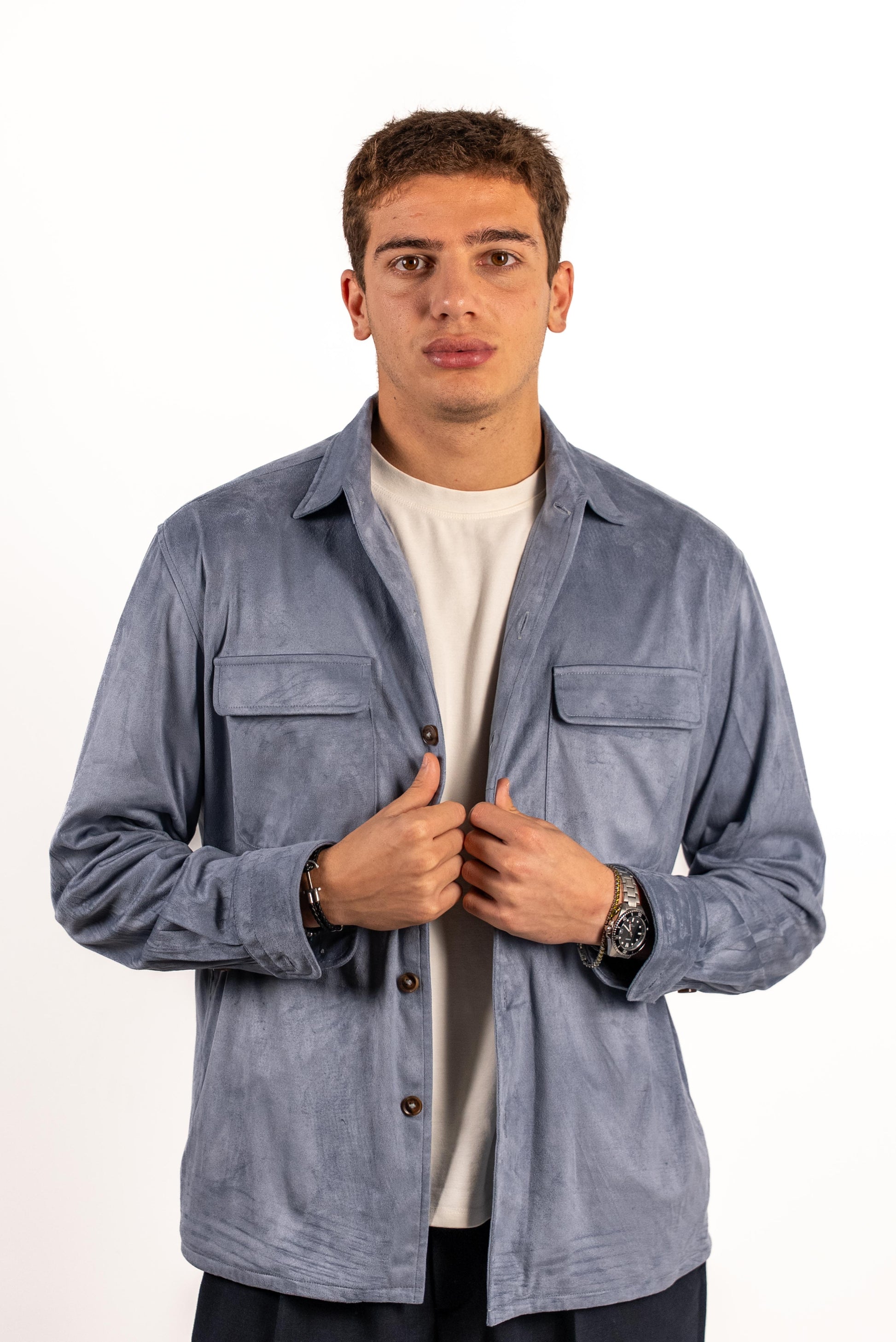 Faux Suede Overshirt | Sky Blue