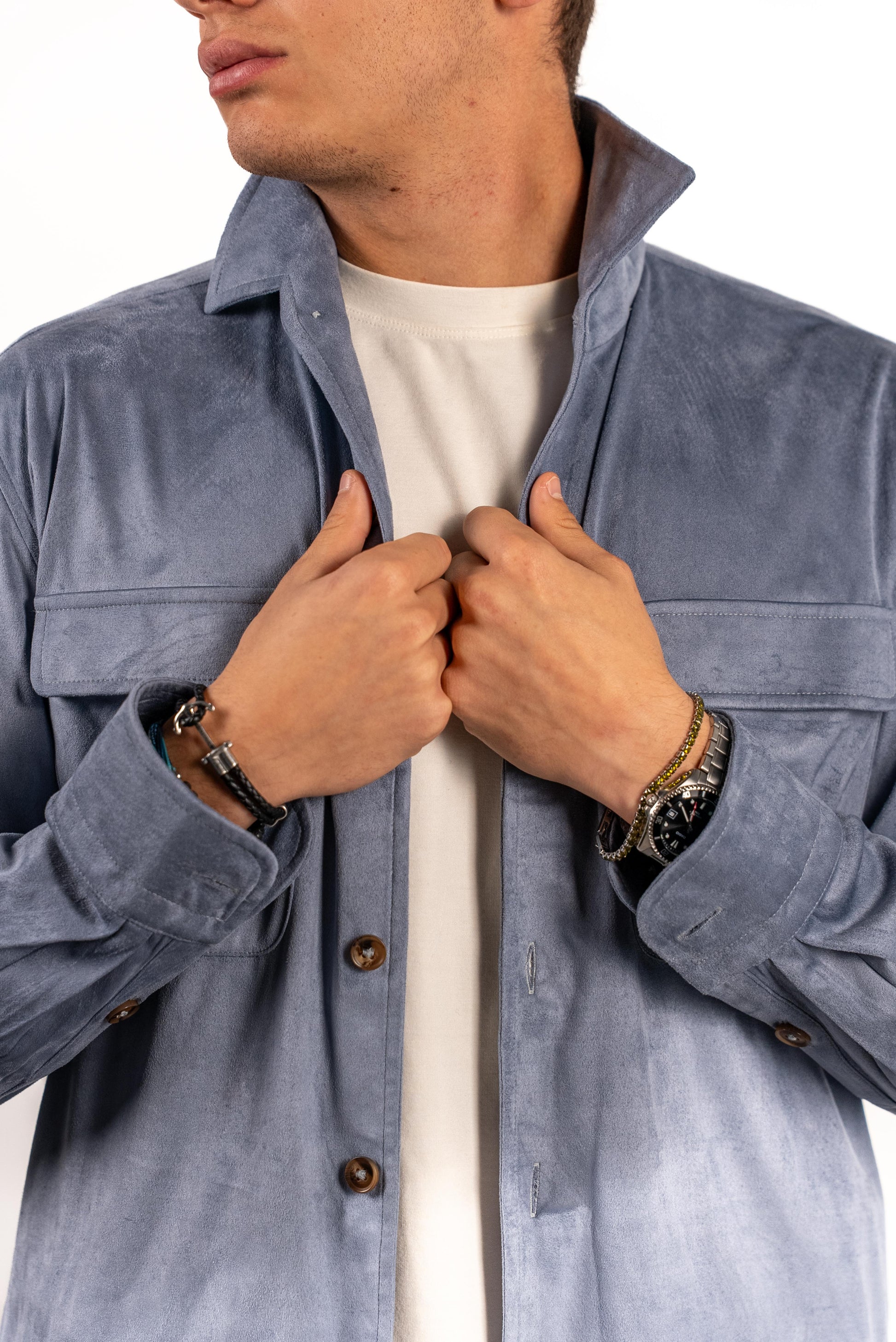 Faux Suede Overshirt | Sky Blue