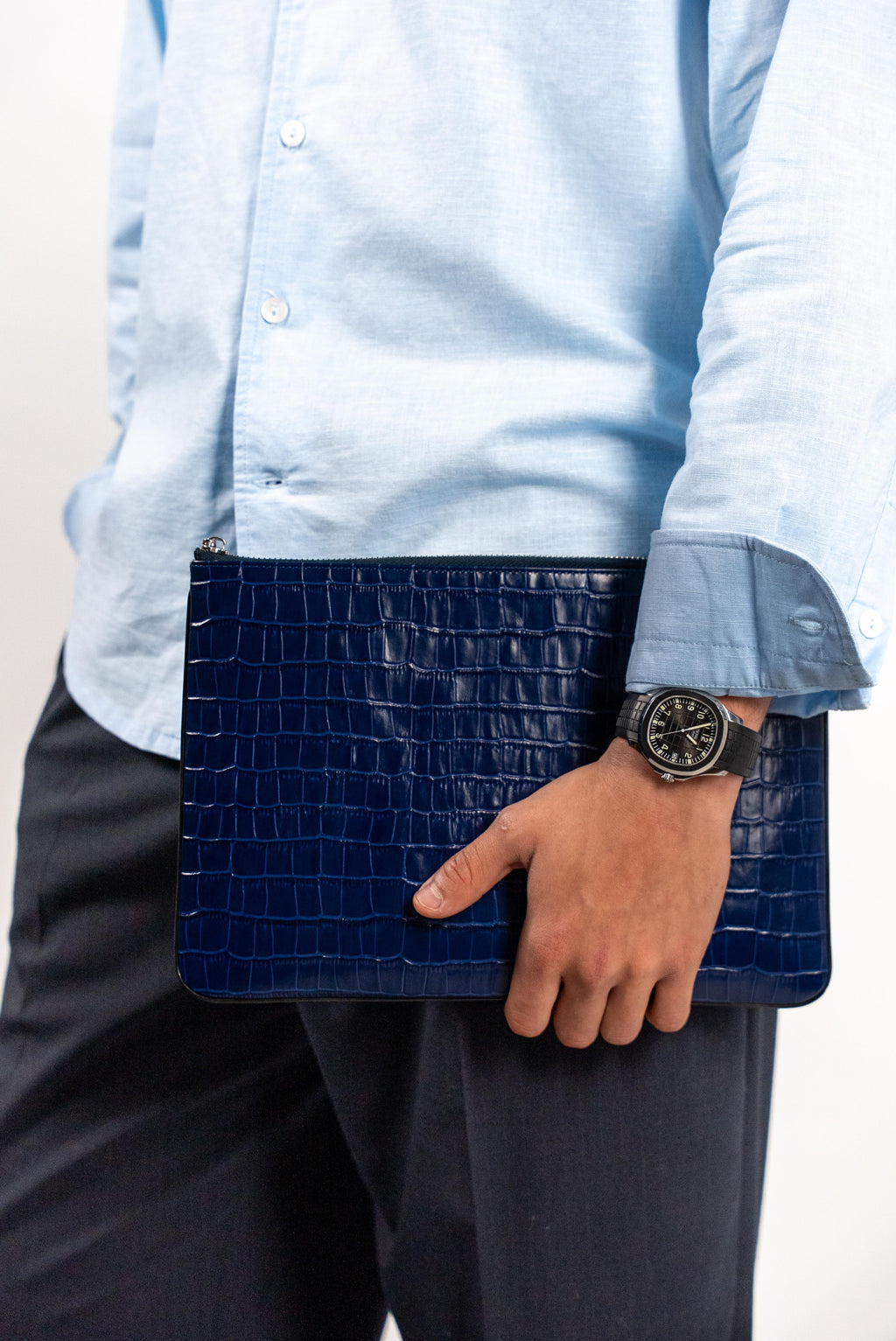 Crocodile Embossed Pouch | Navy