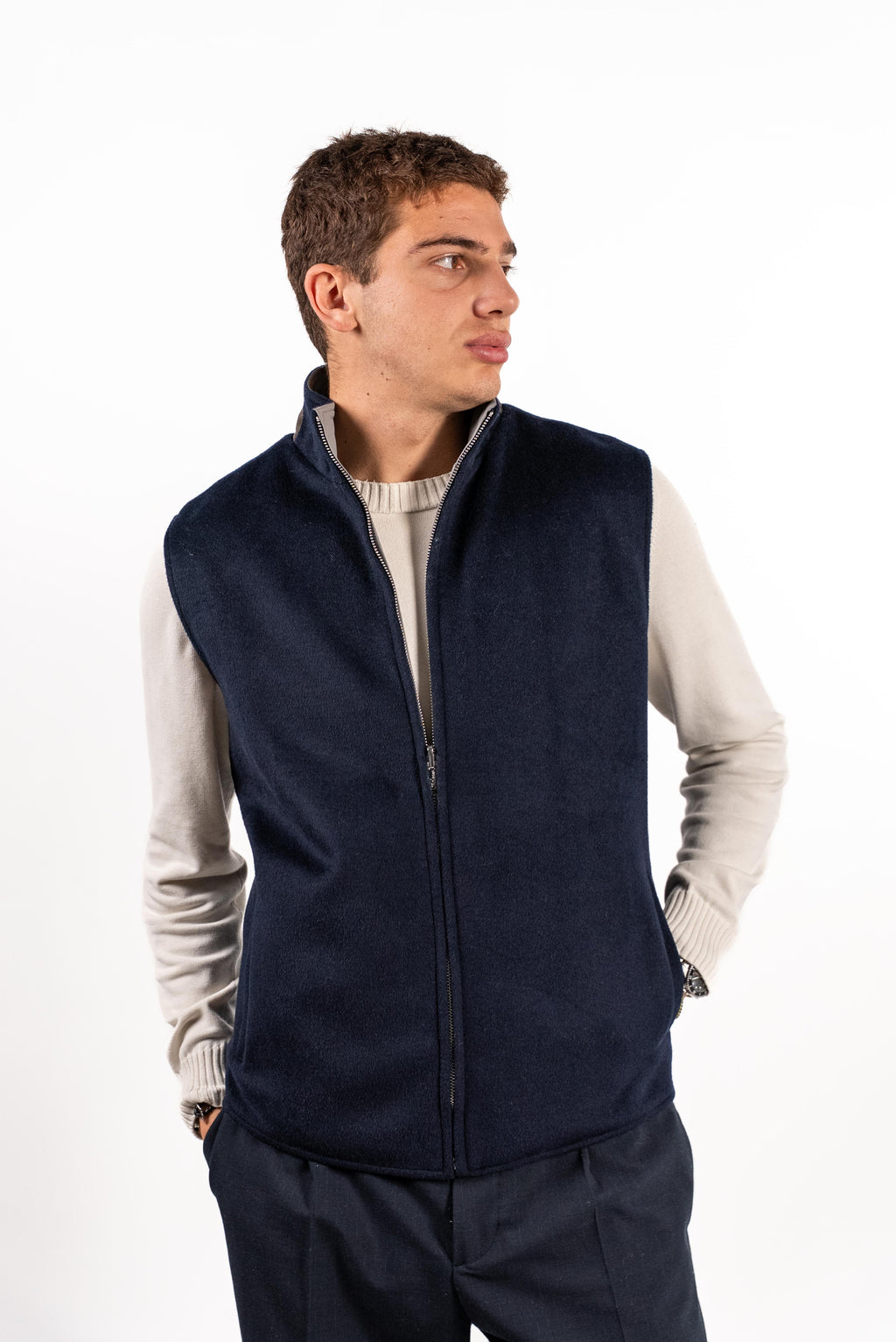 Reversible Wool Gilet | Navy/Grey