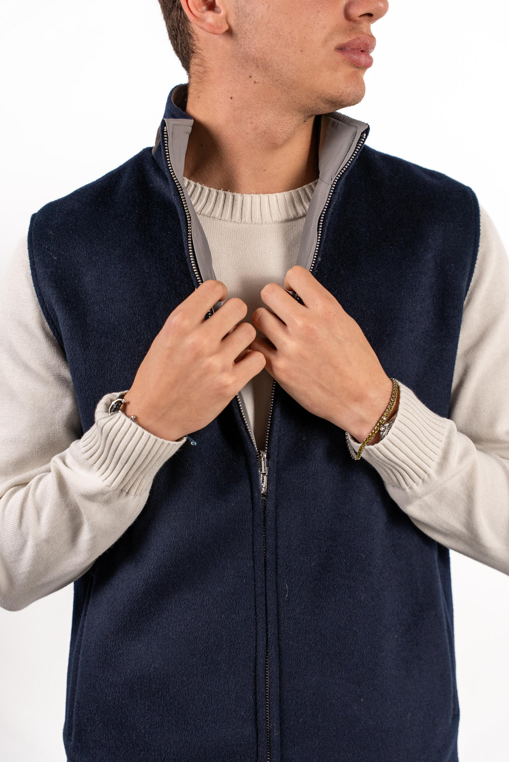 Reversible Wool Gilet | Navy/Grey
