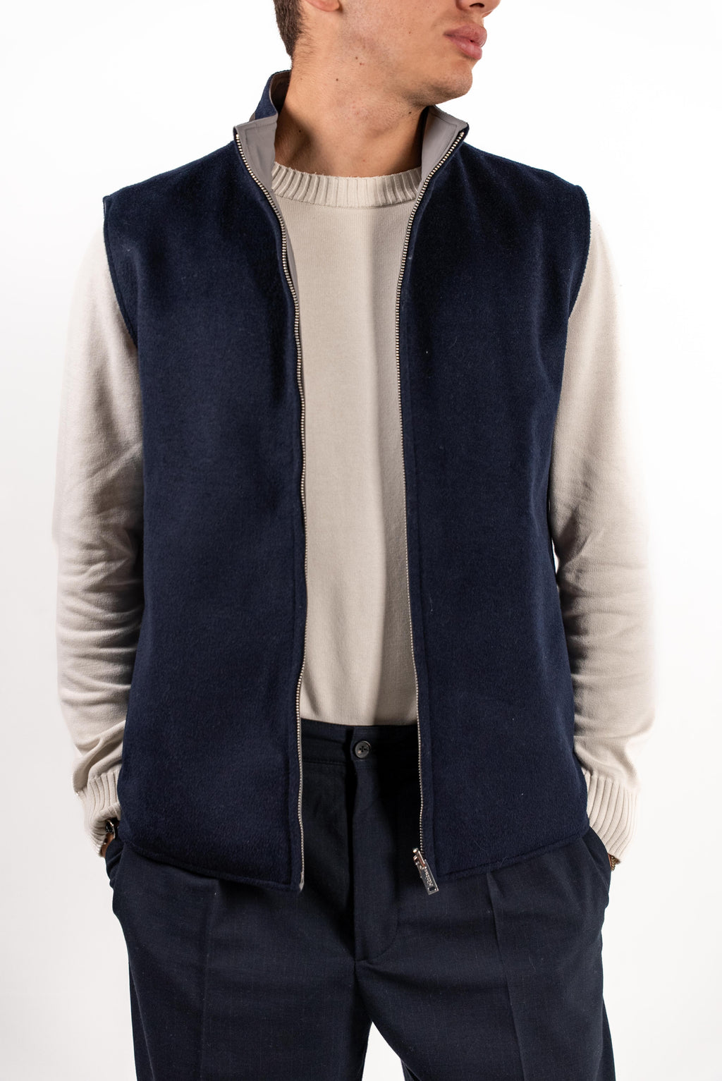 Reversible Wool Gilet | Navy/Grey