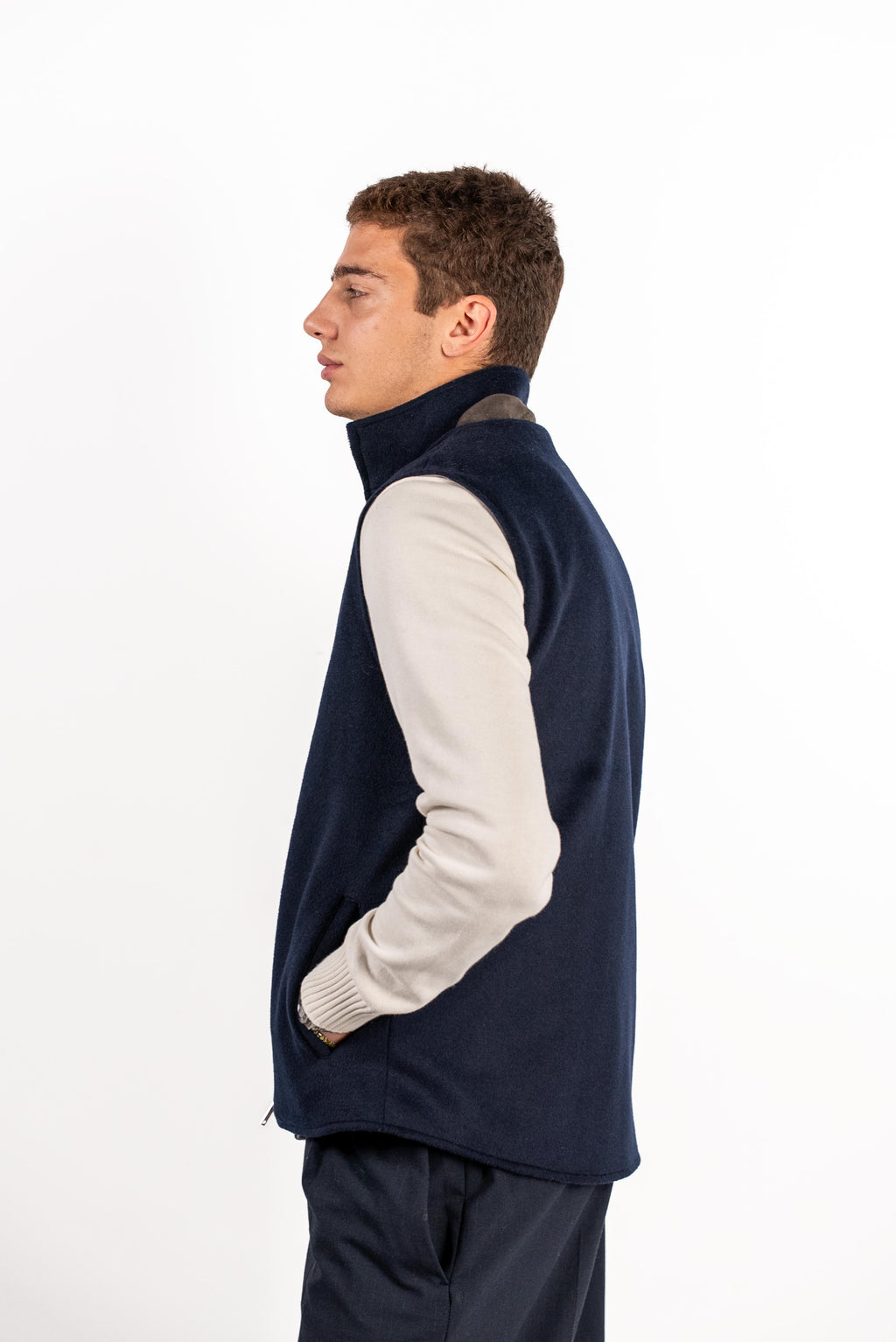 Reversible Wool Gilet | Navy/Grey