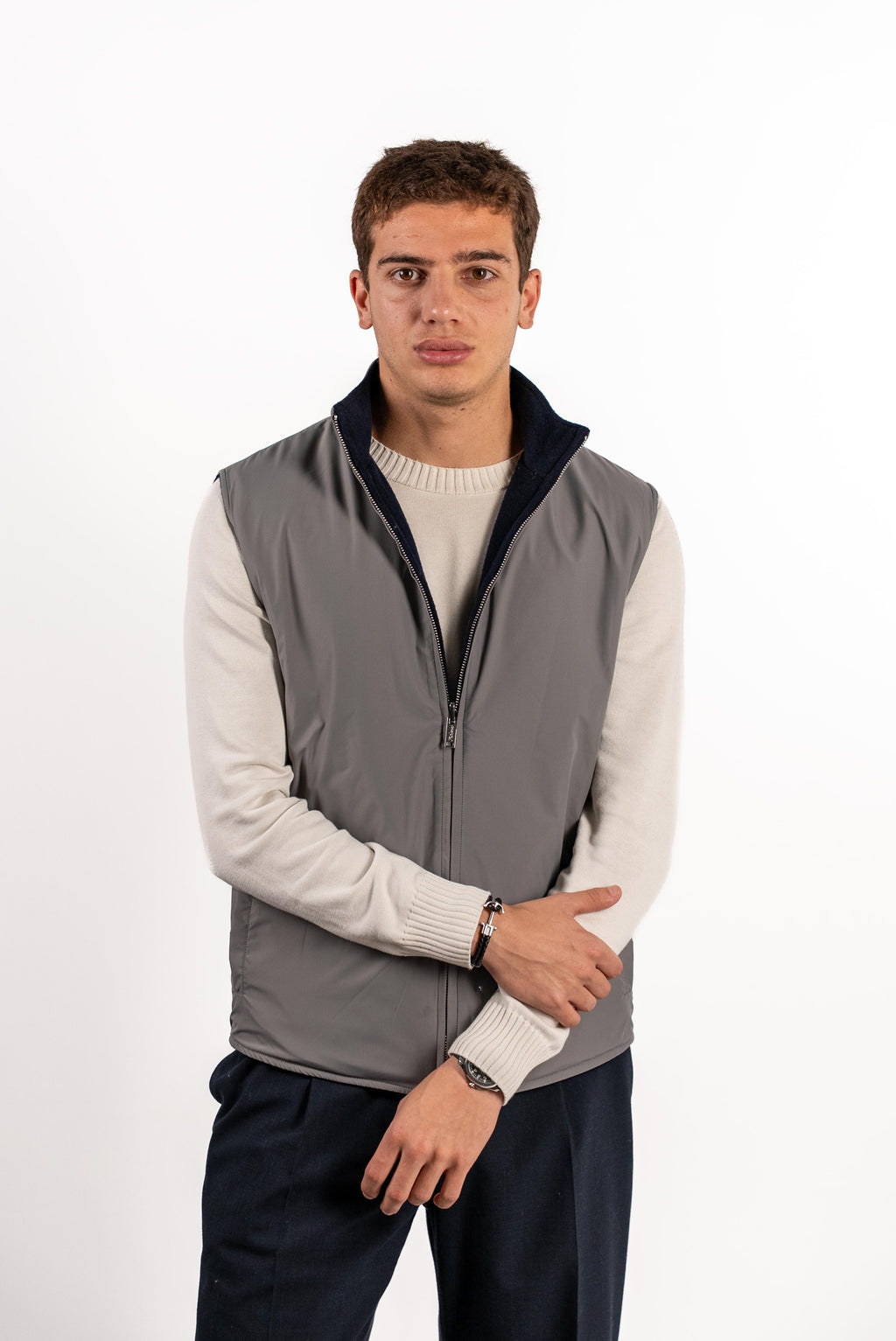 Reversible Wool Gilet | Navy/Grey