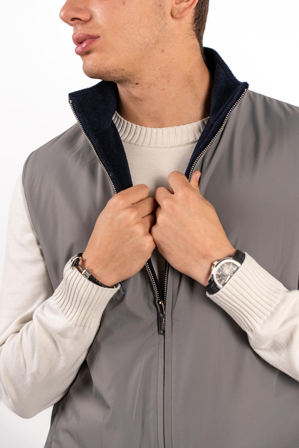 Reversible Wool Gilet | Navy/Grey