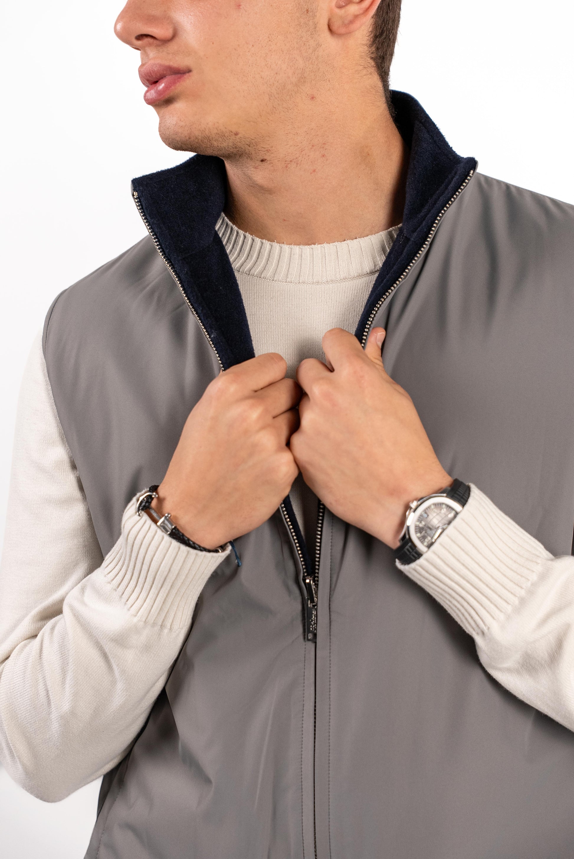 Reversible Wool Gilet | Navy/Grey