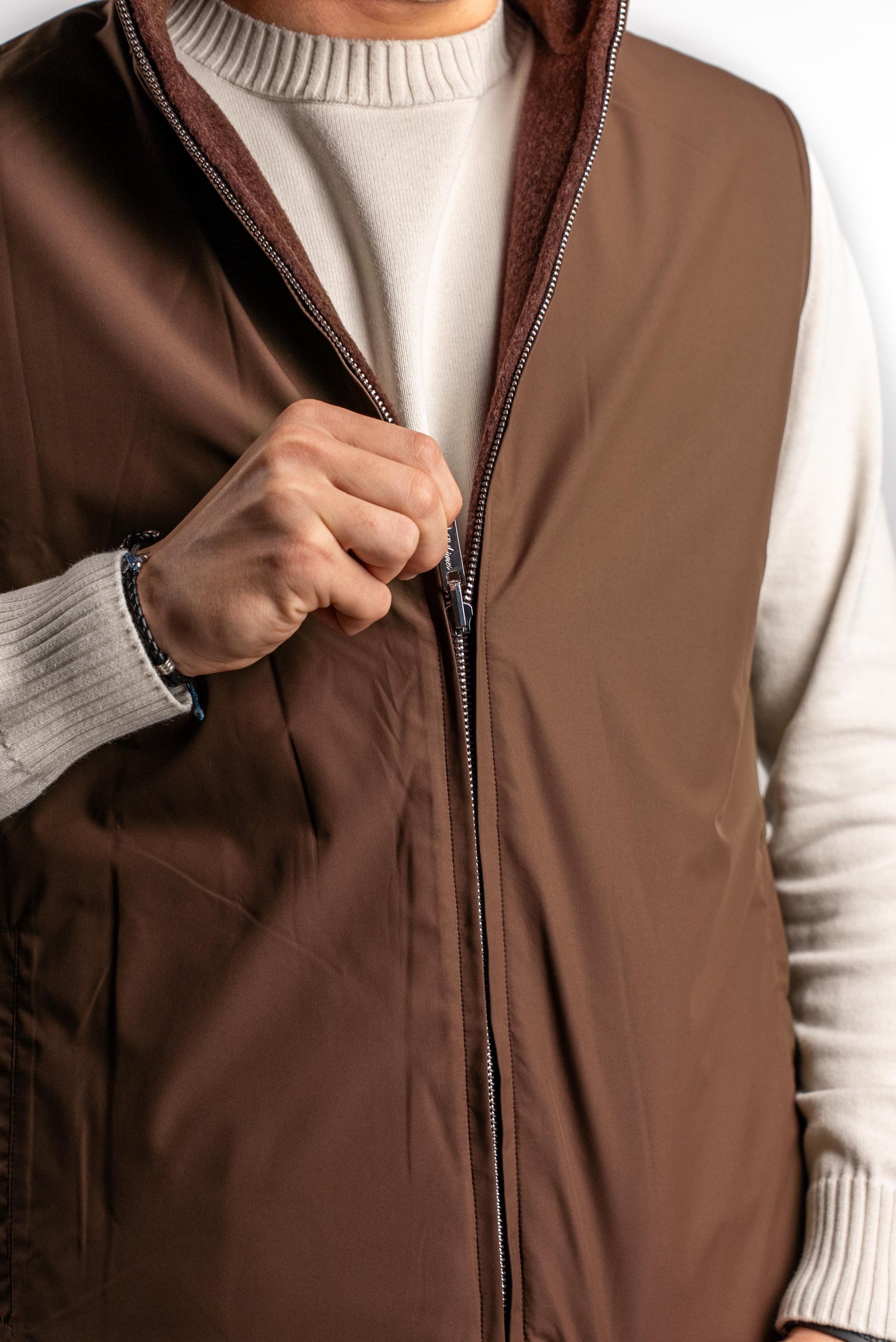 Reversible Wool Gilet | Brown