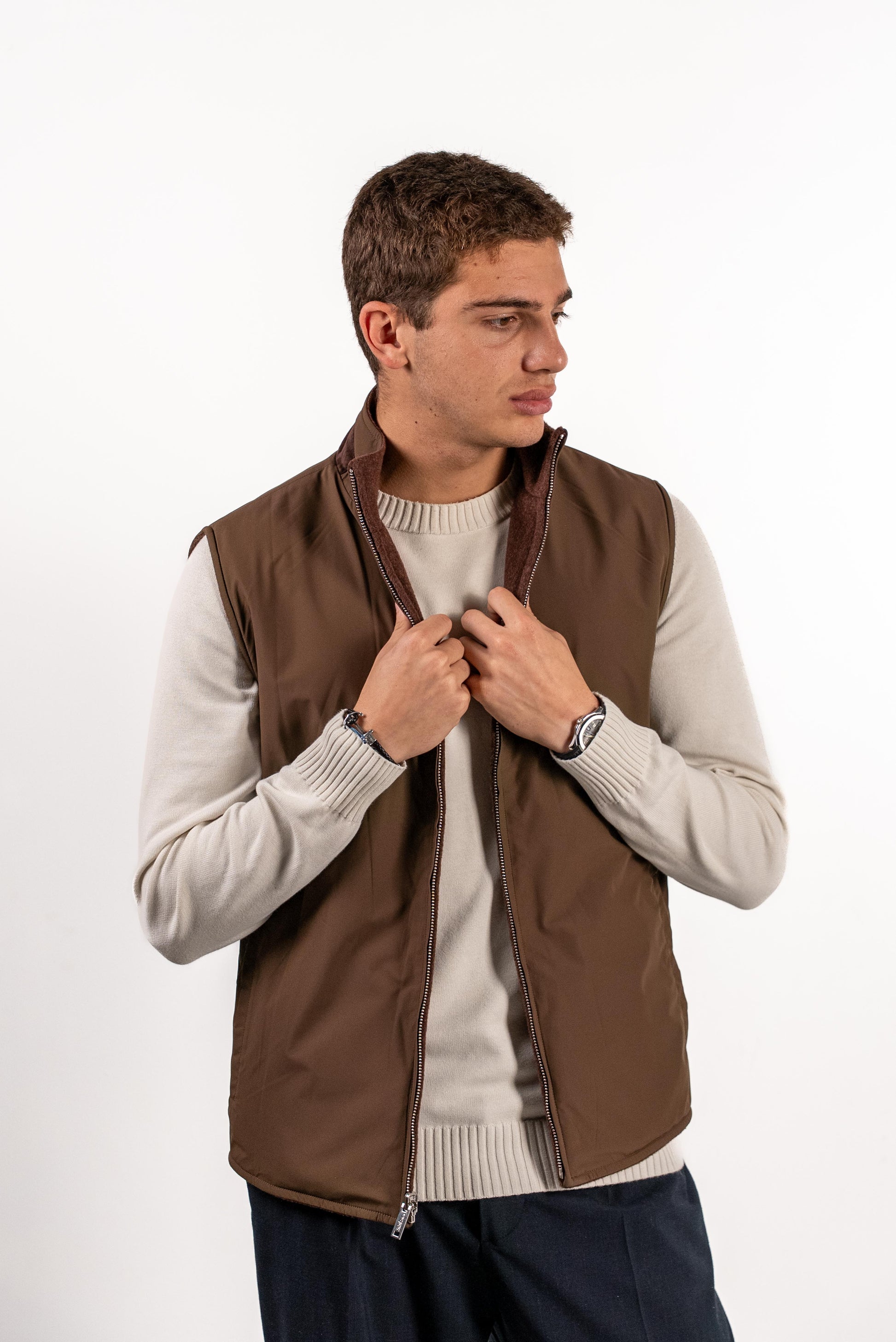 Reversible Wool Gilet | Brown