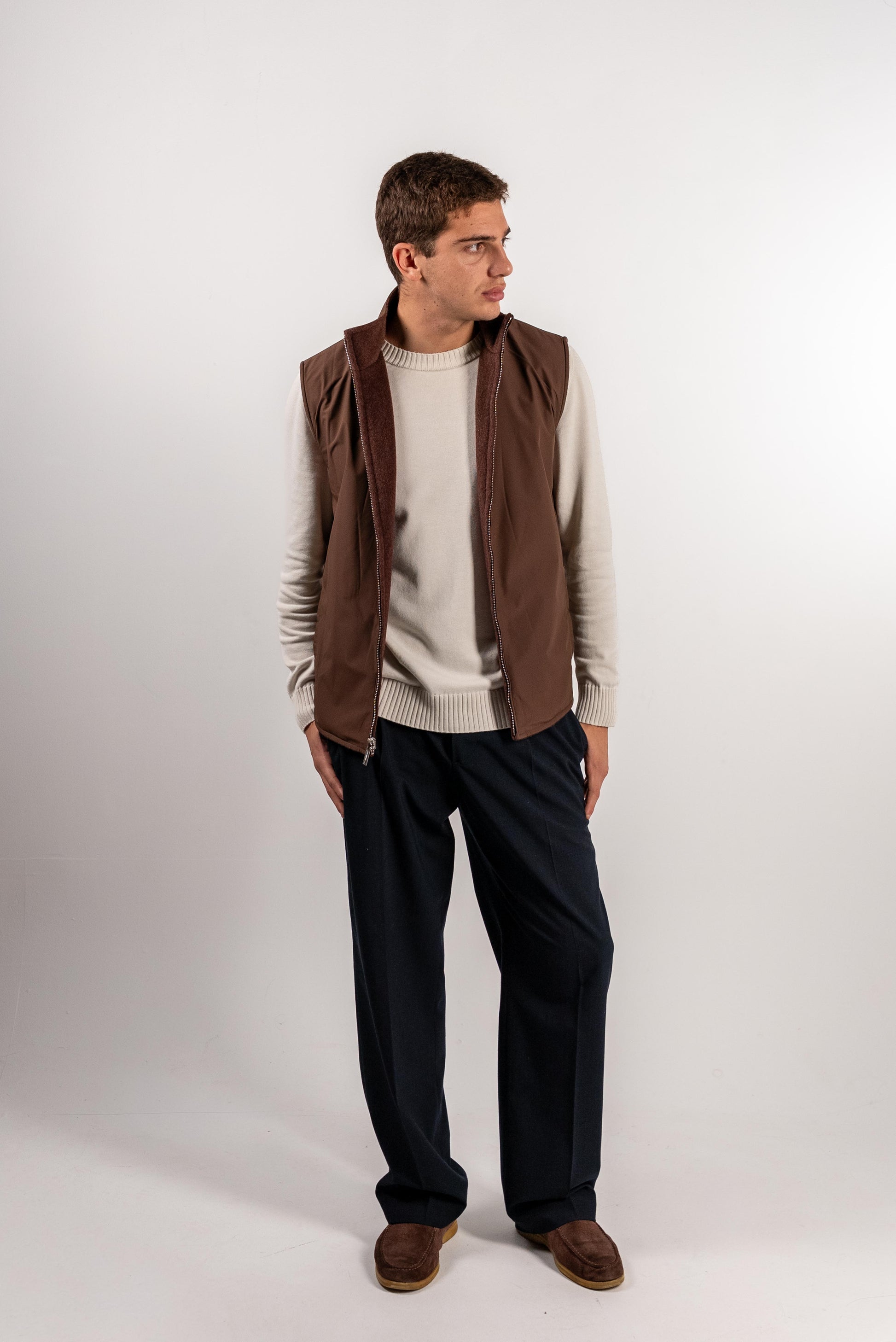 Reversible Wool Gilet | Brown