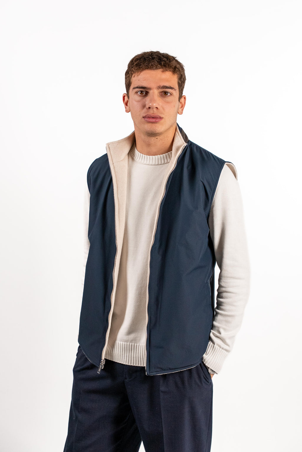 Reversible Wool Gilet | Beige/Navy