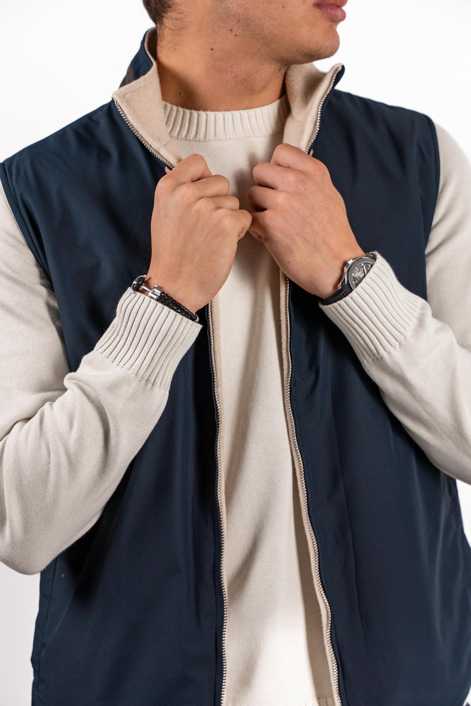 Reversible Wool Gilet | Beige/Navy