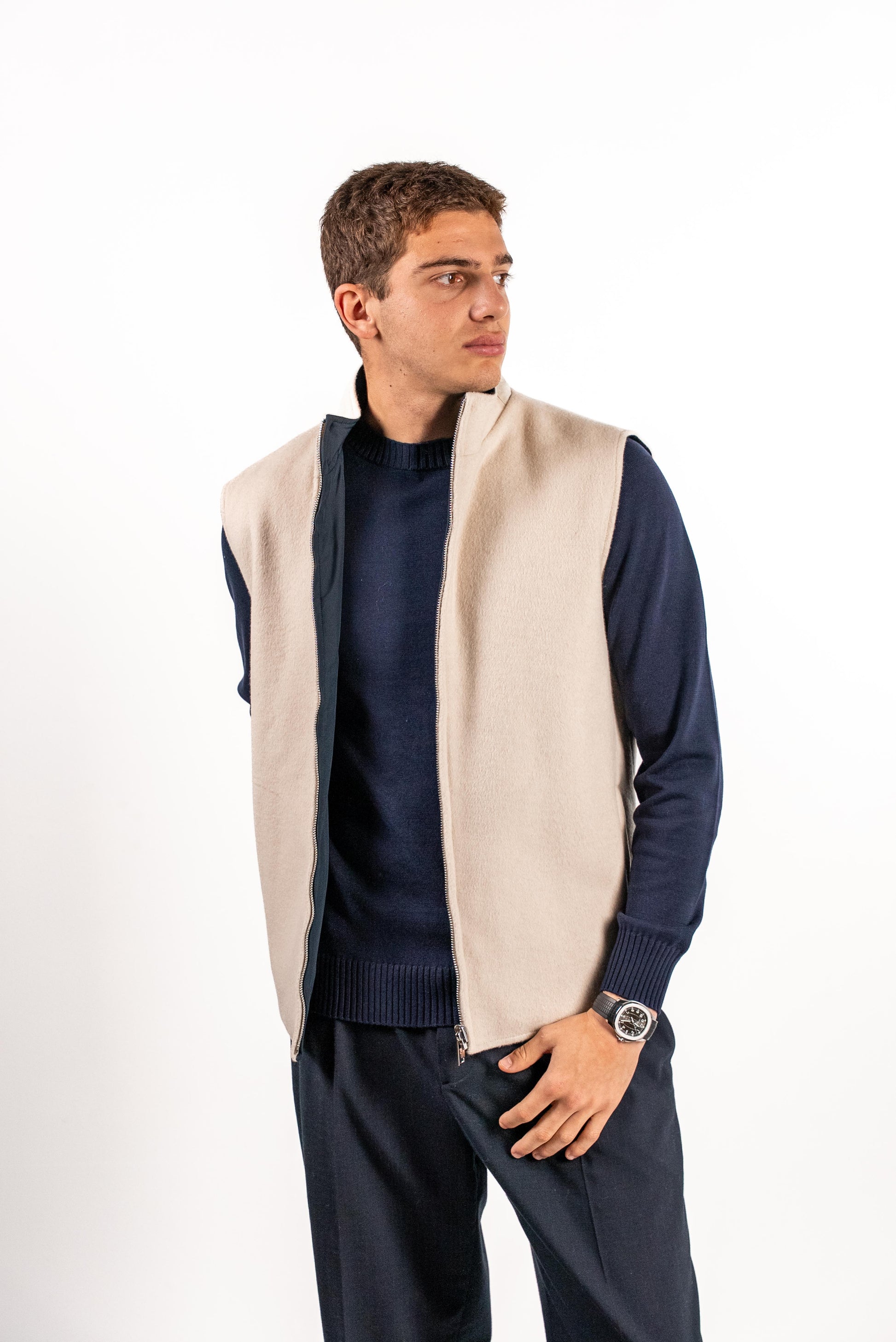 Reversible Wool Gilet | Beige/Navy