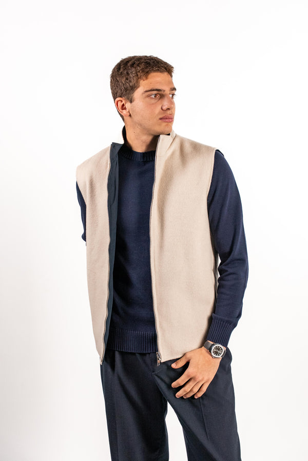 Reversible Wool Gilet | Beige/Navy