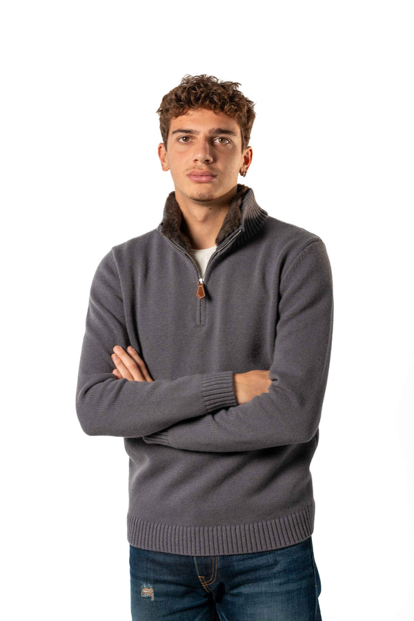Fur Collar Half-Zip  | Dark Grey