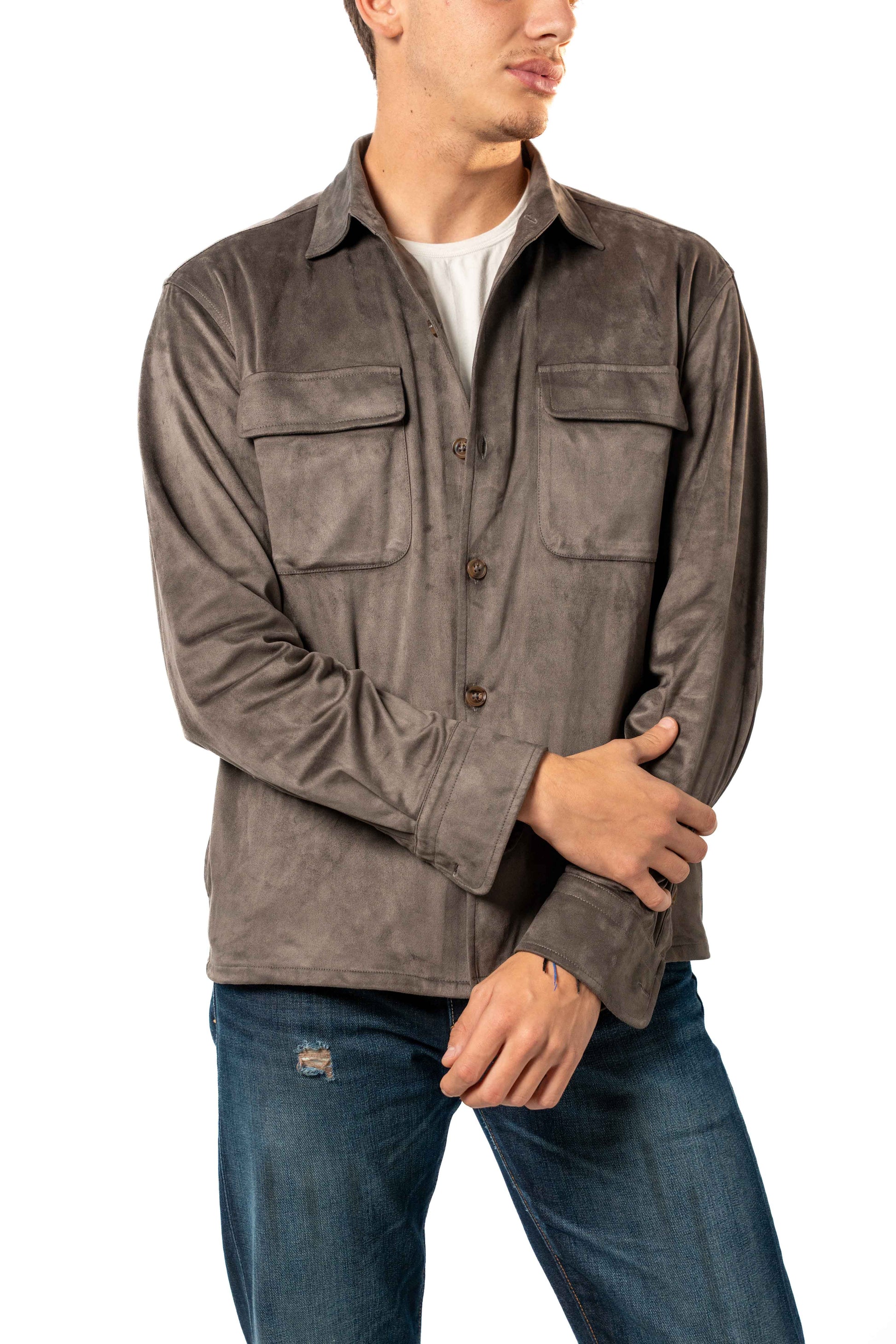 Faux Suede Overshirt | Brown