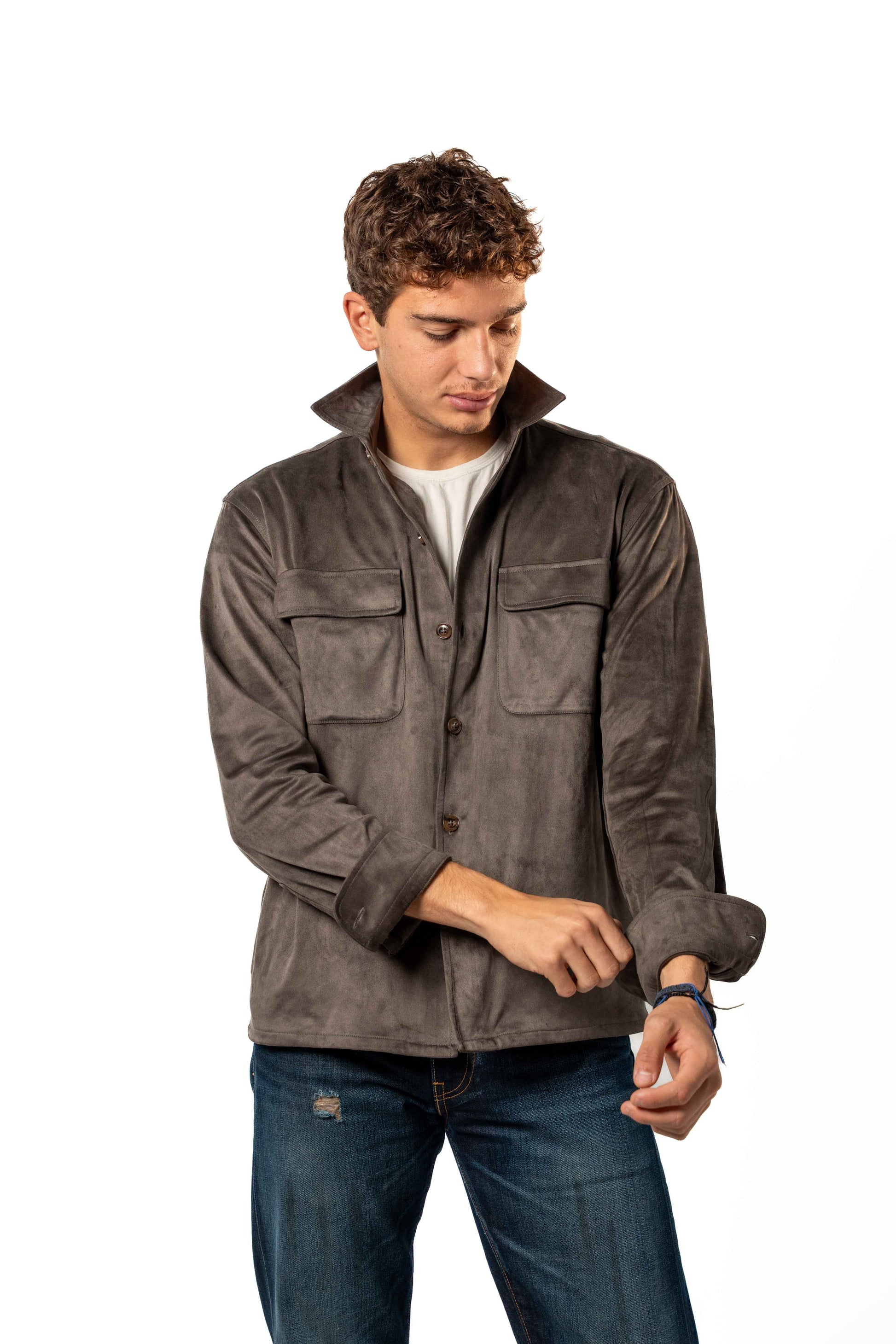 Faux Suede Overshirt | Brown