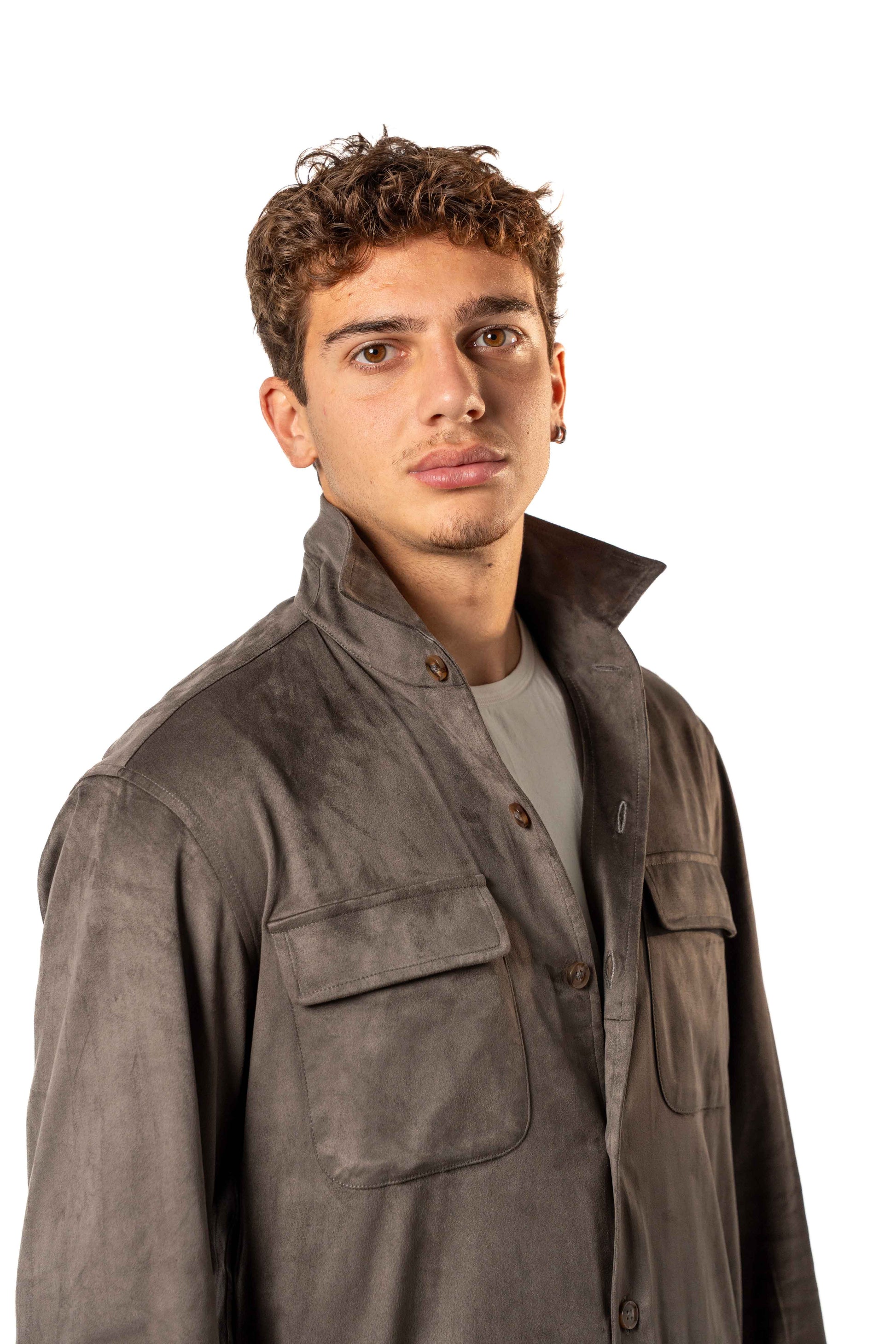 Faux Suede Overshirt | Brown