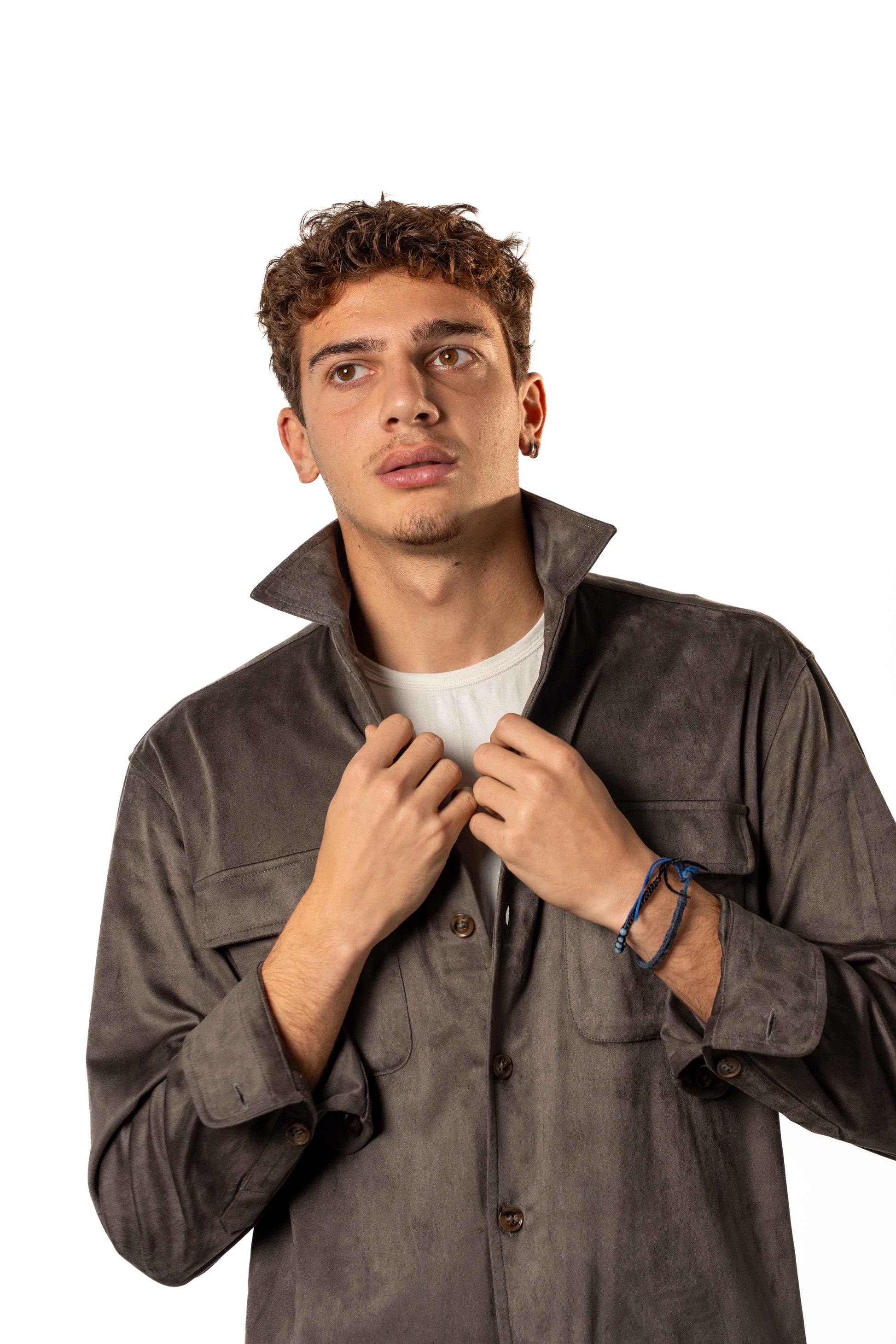 Faux Suede Overshirt | Brown