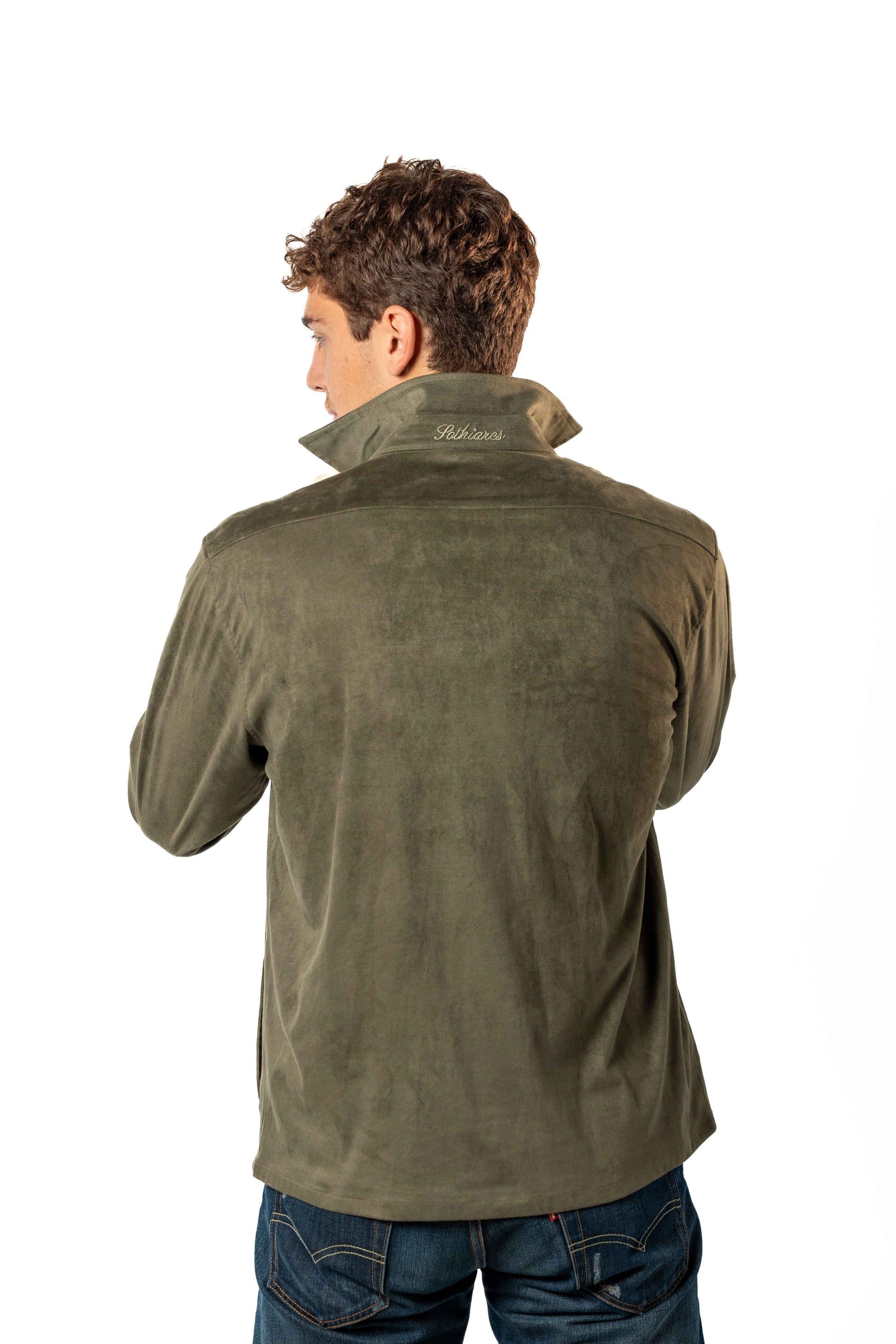 Faux Suede Overshirt | Khaki Green