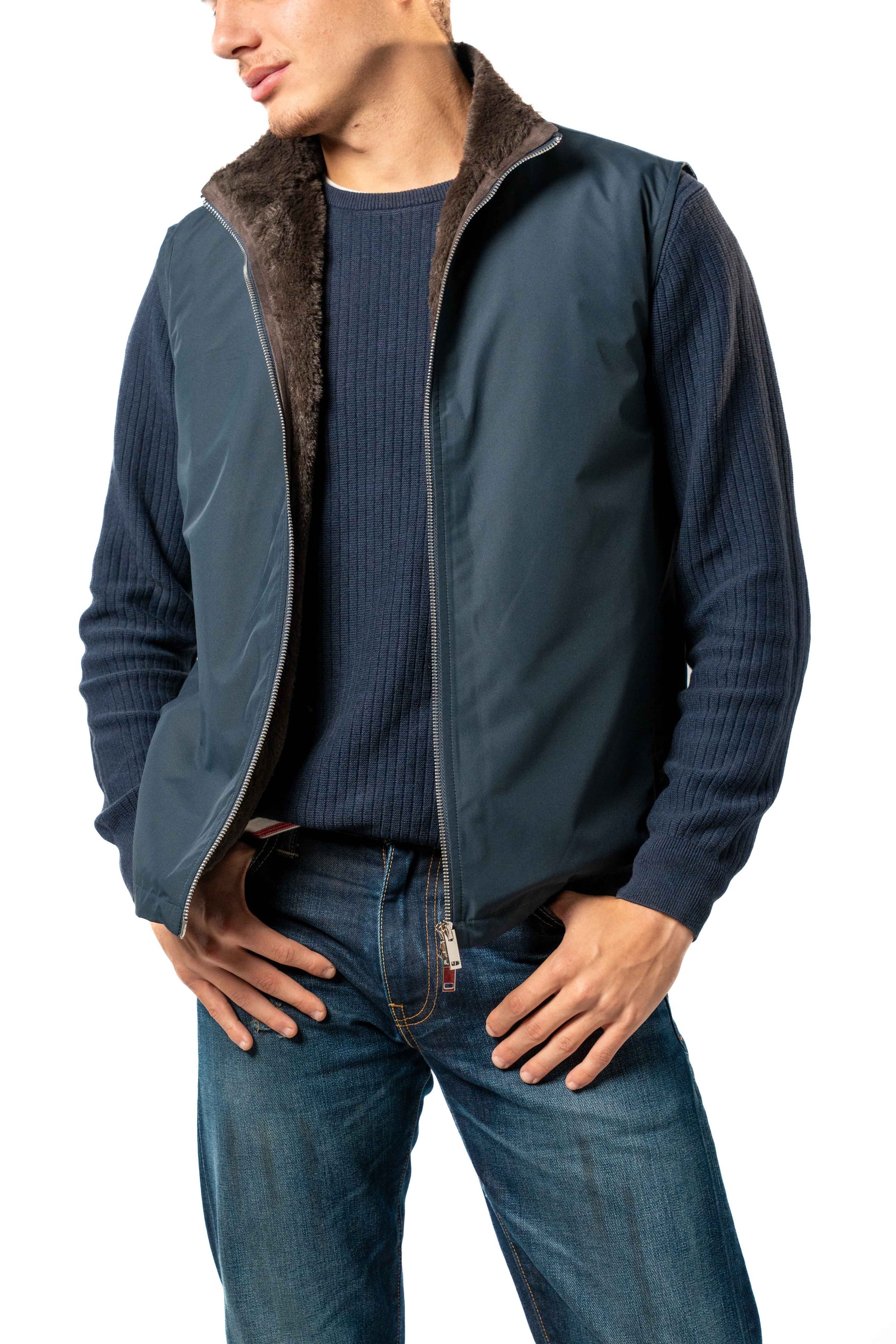 Fur Lined Gilet | Navy