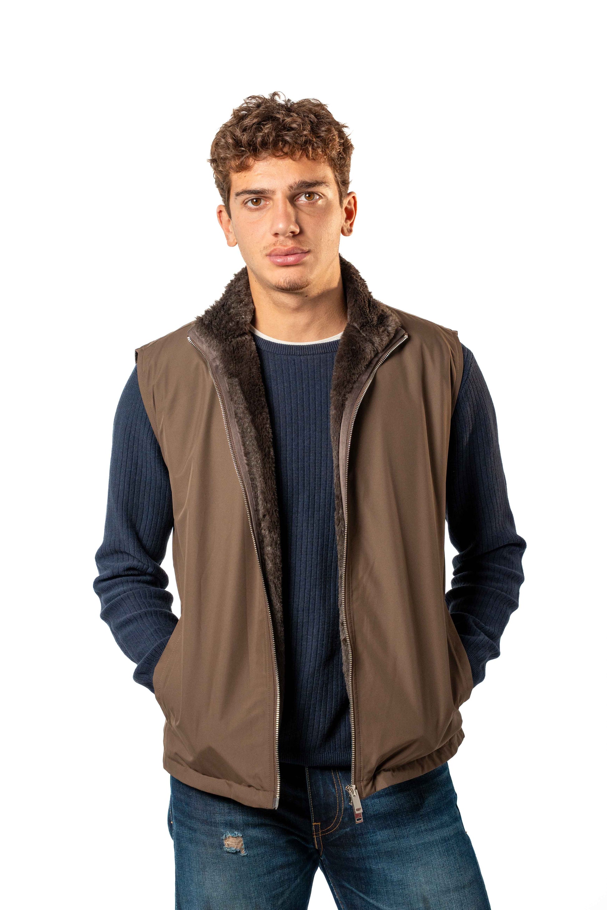 Fur Lined Gilet | Brown