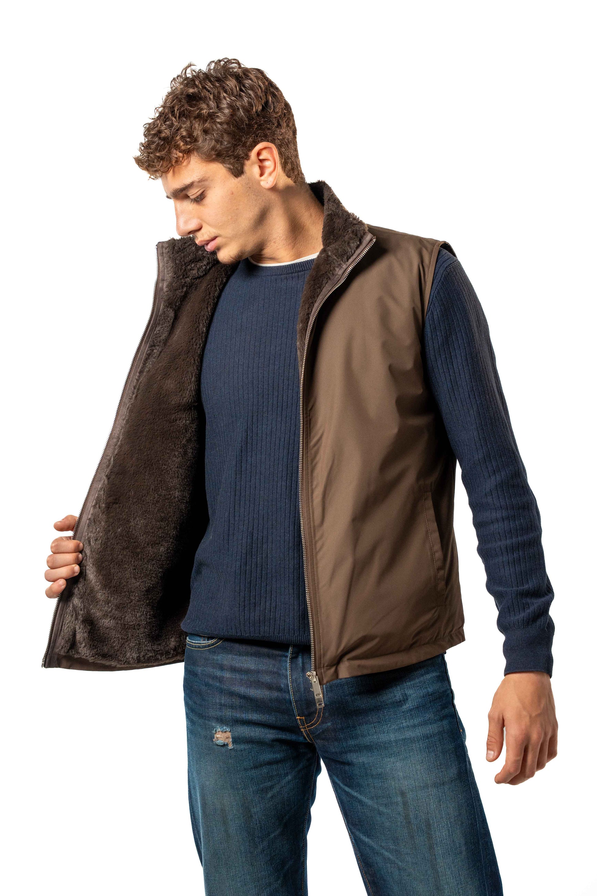 Fur Lined Gilet | Brown