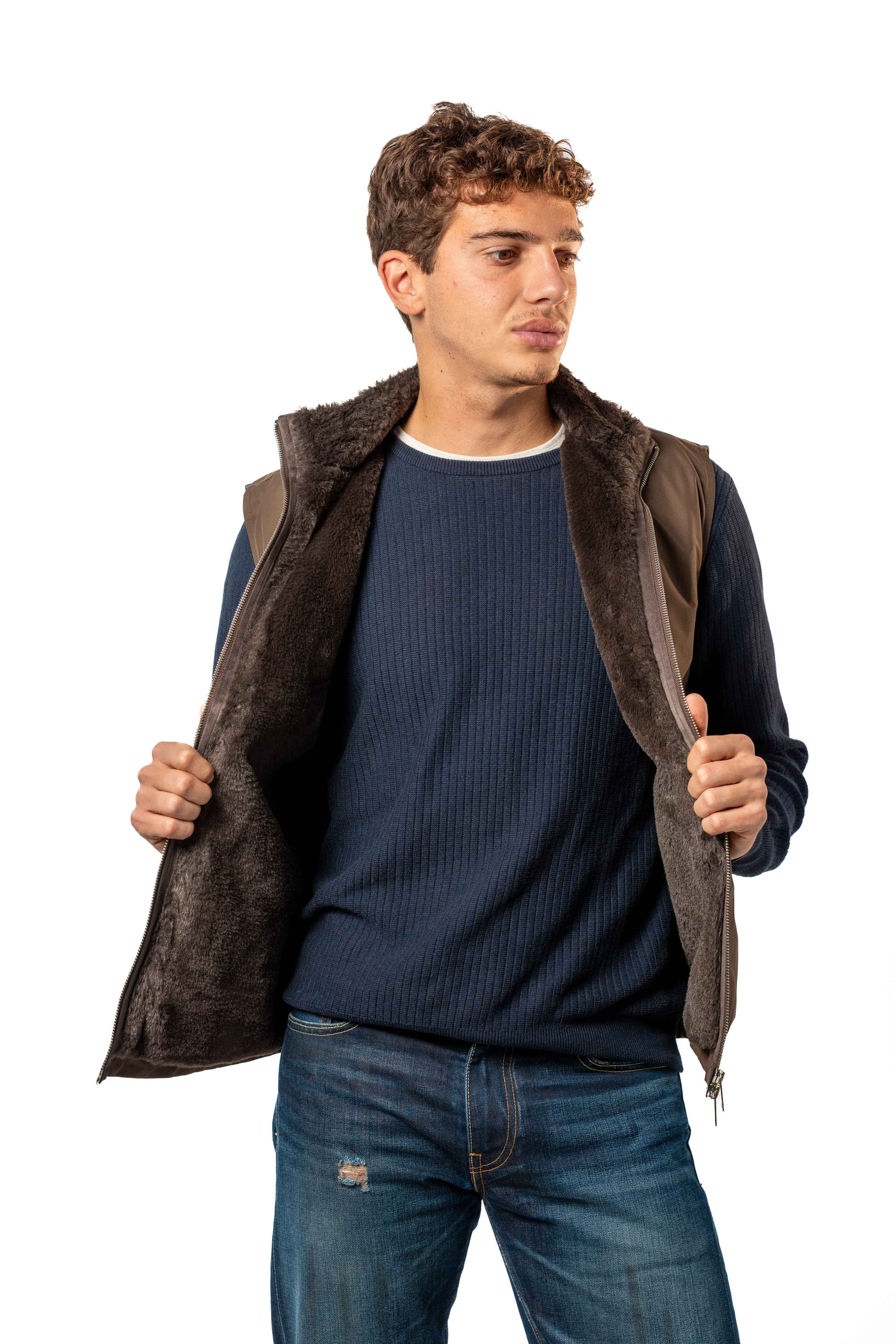 Fur Lined Gilet | Brown