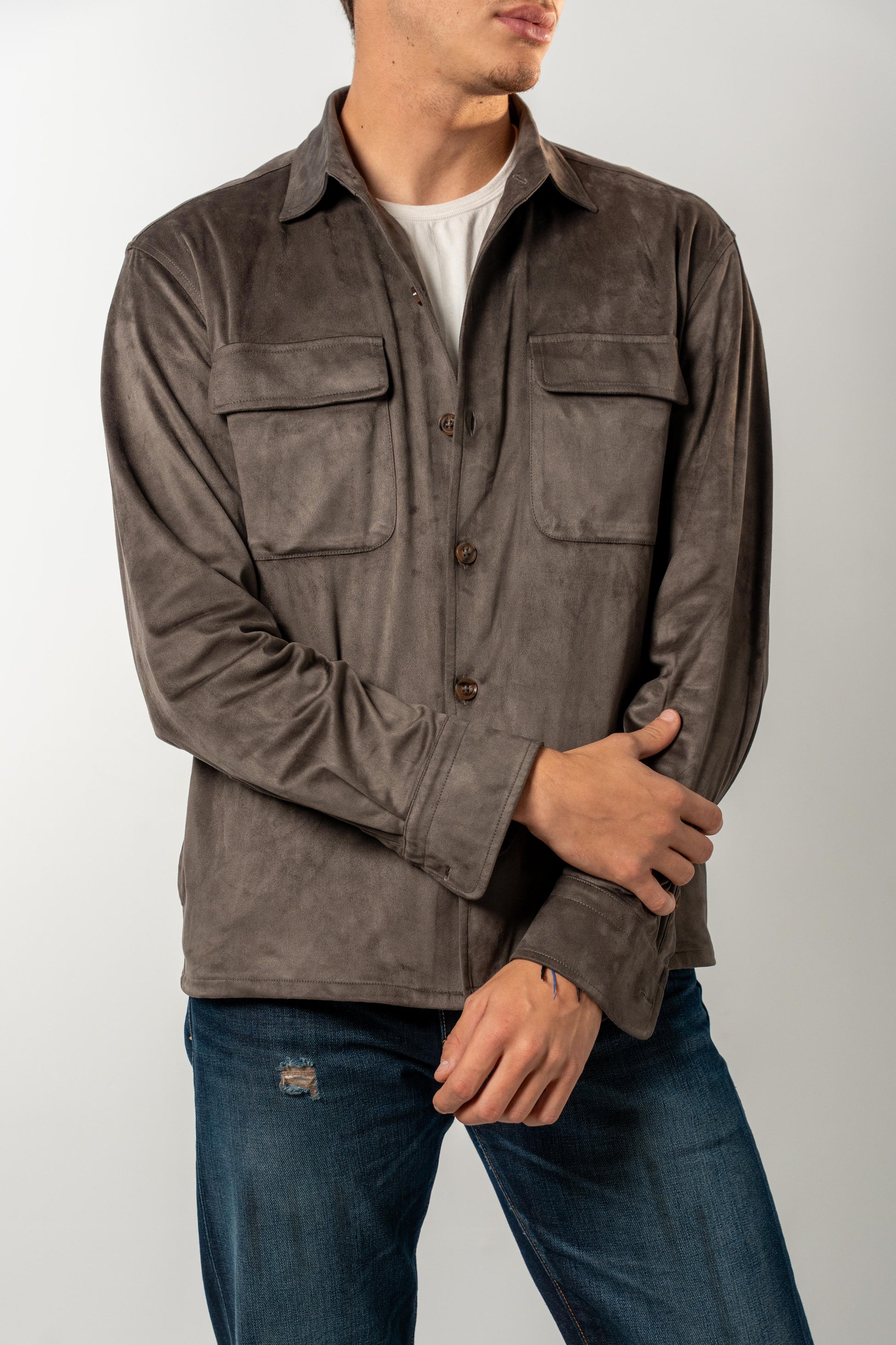 Faux Suede Overshirt | Brown