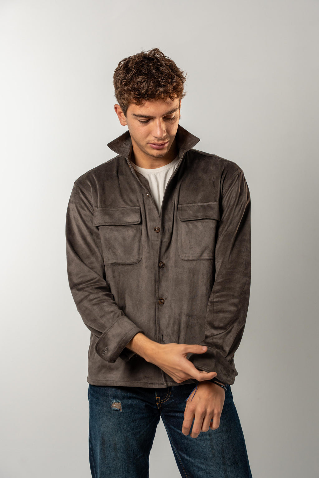 Faux Suede Overshirt | Brown