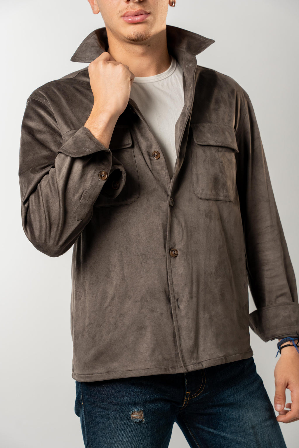 Faux Suede Overshirt | Brown